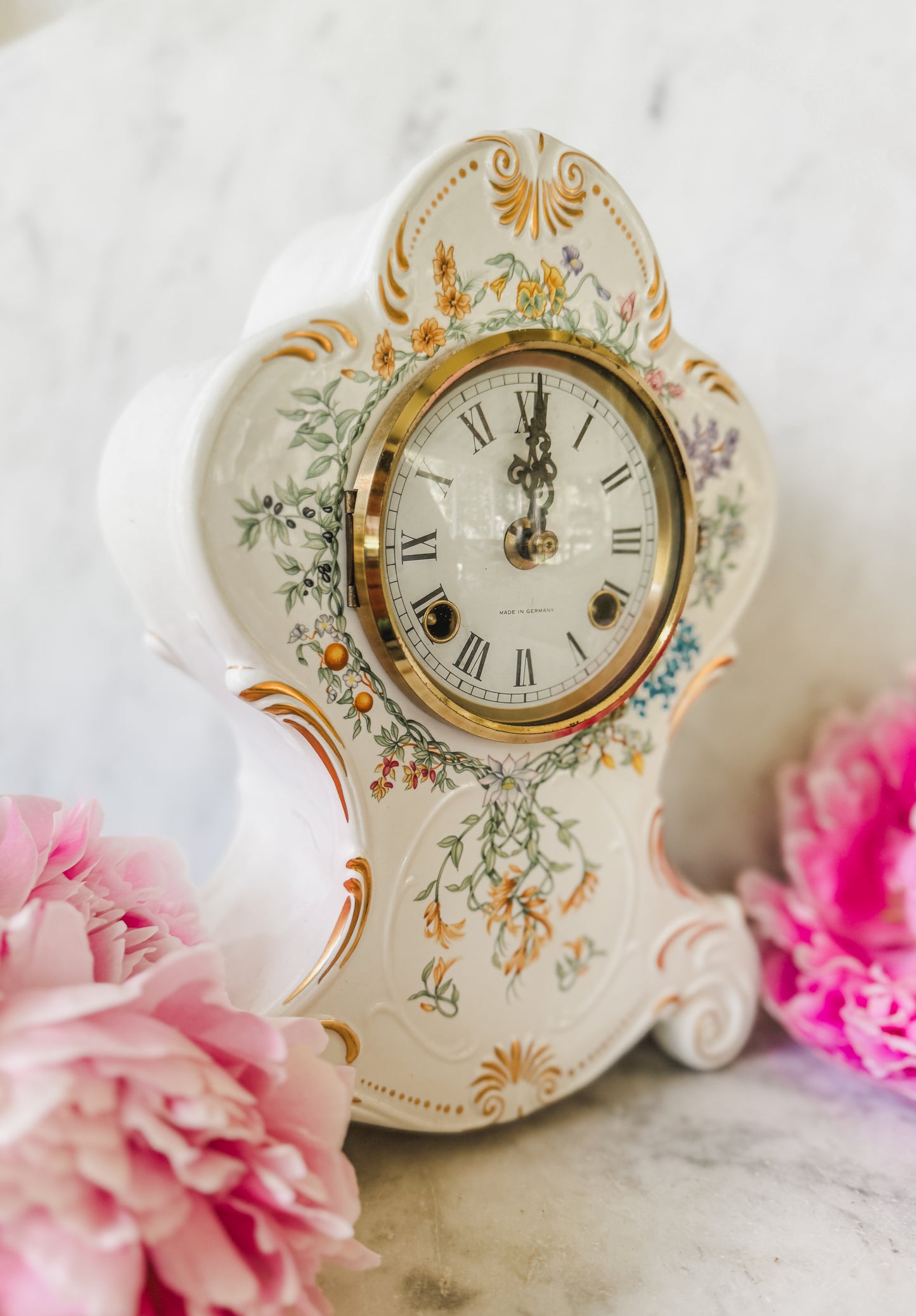 Vintage German Porcelain Mantel Clock