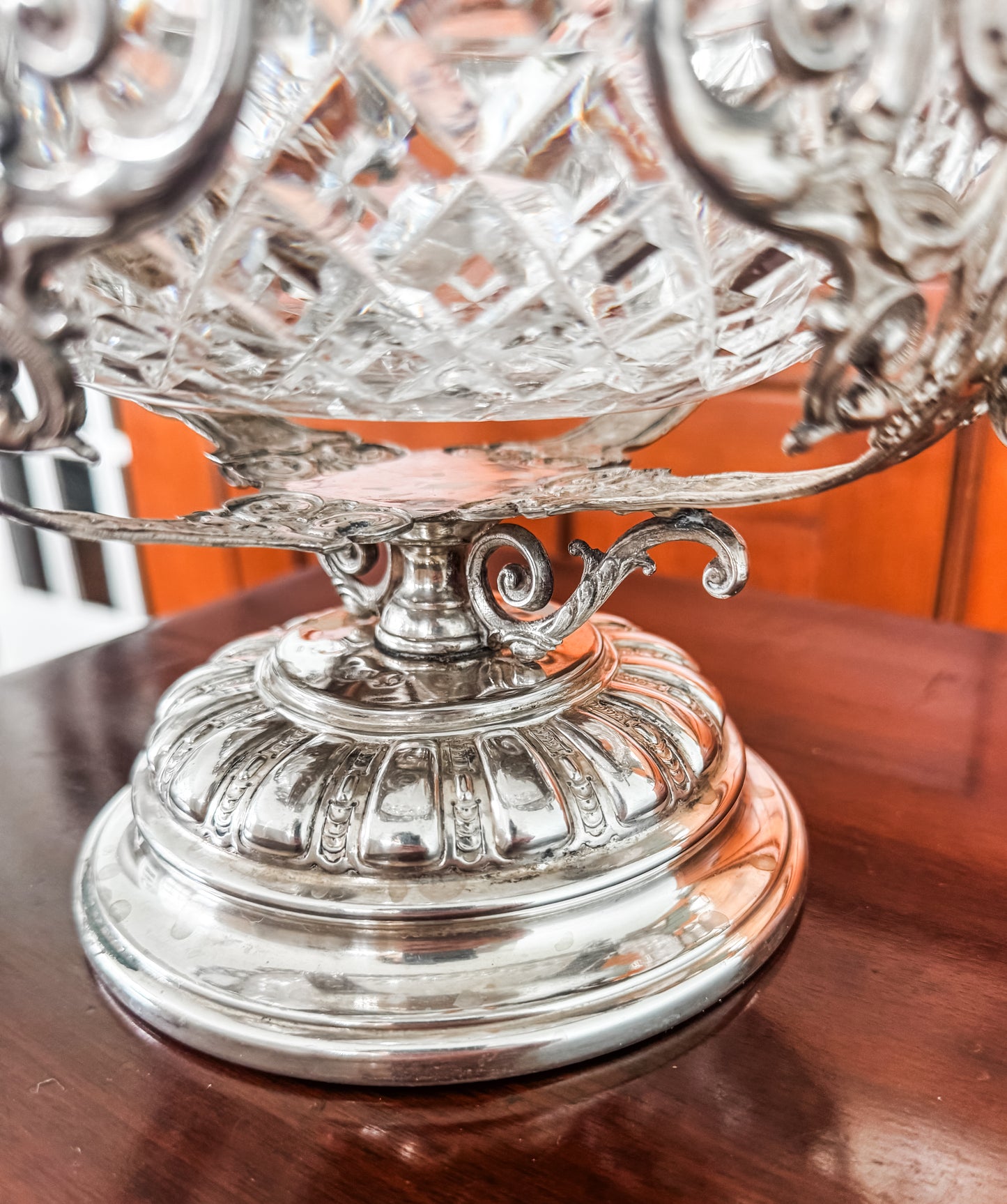 Antique WMF German Silverplate & Cut Crystal Centerpiece Bowl