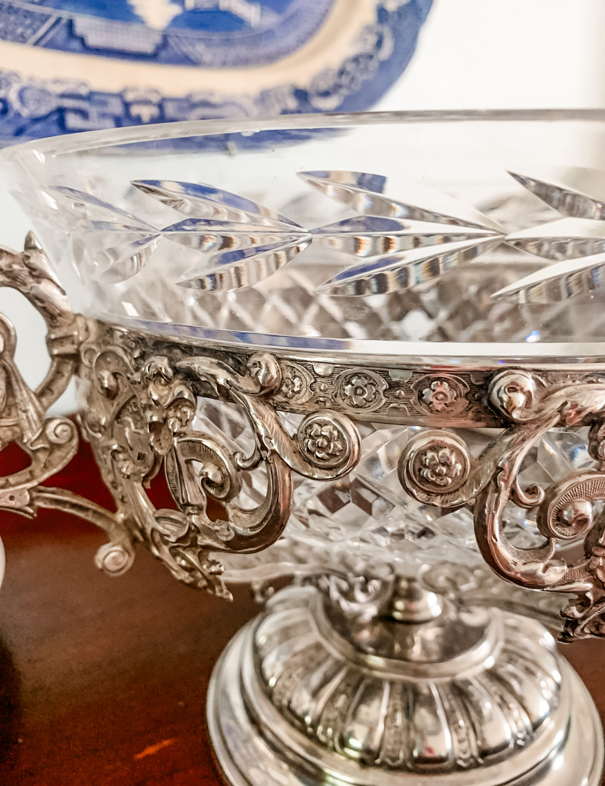 Antique WMF German Silverplate & Cut Crystal Centerpiece Bowl