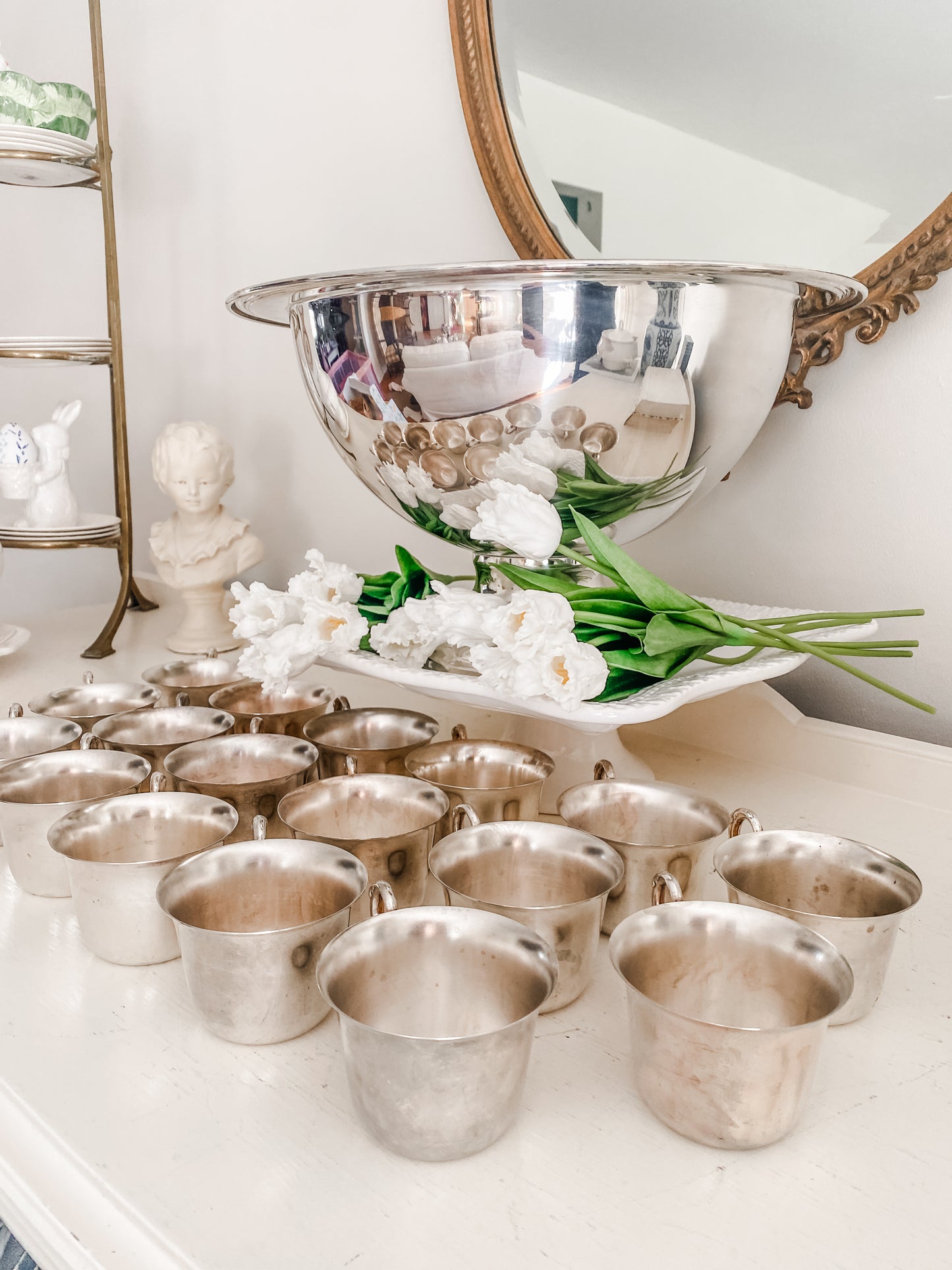 Service for 17: Large Punch Bowl, Cups & Ladle