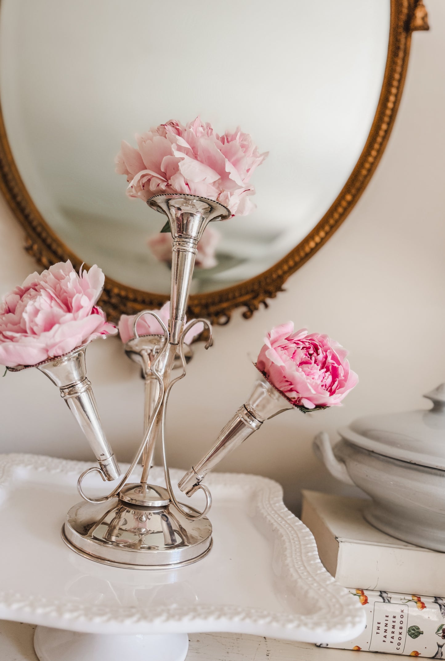 Antique Silverplate Epergne with Trumpet Vases
