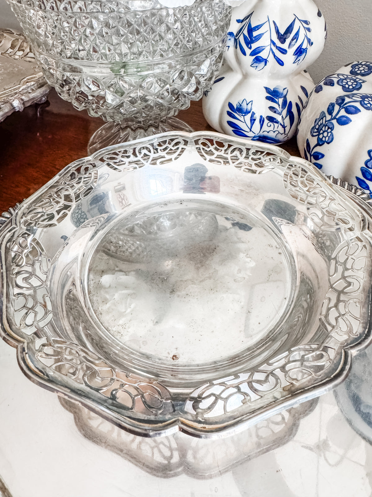 Vintage German Pierced Silverplate Footed Dish