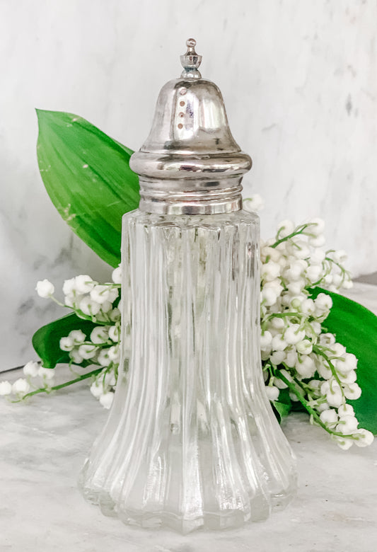 Vintage Glass Sugar Shaker with Silverplate Lid