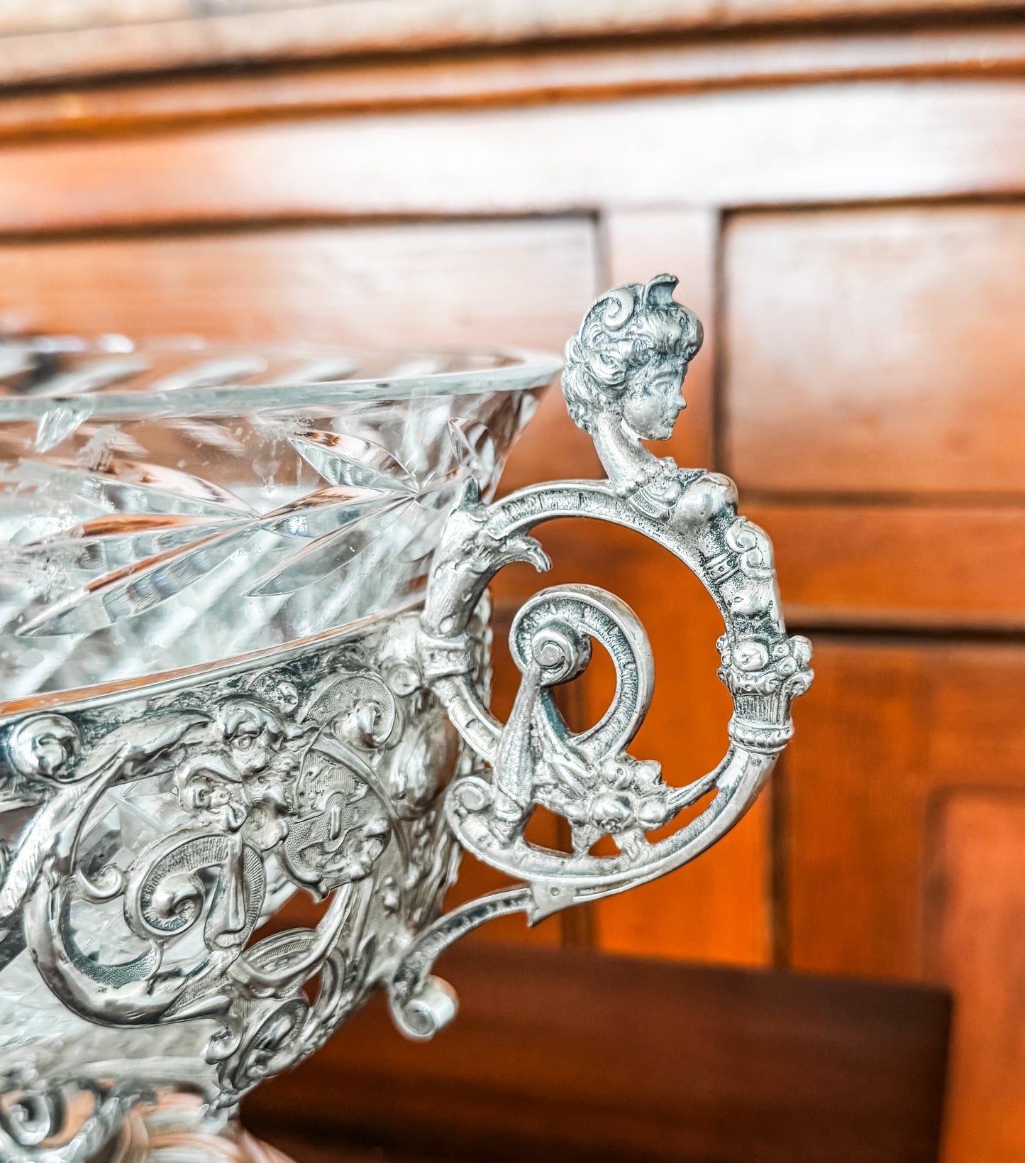 Antique WMF German Silverplate & Cut Crystal Centerpiece Bowl