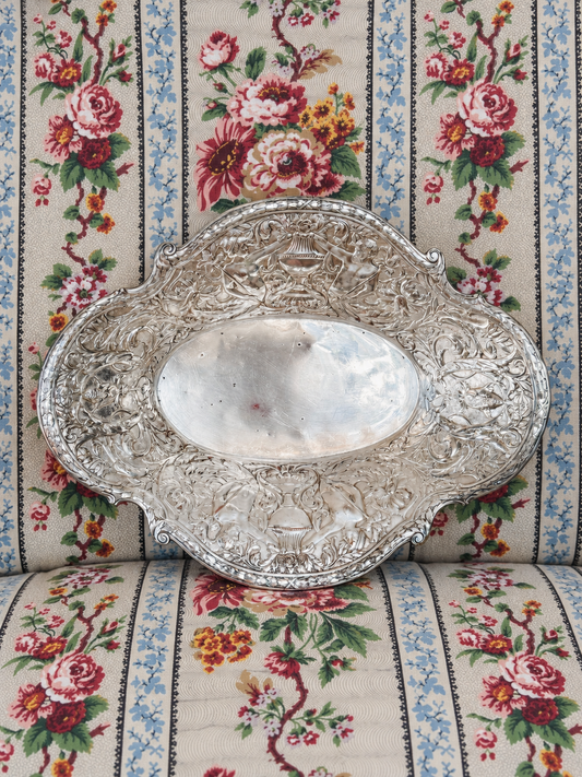 Antique Victorian  Repoussé Mermaid Bread Basket