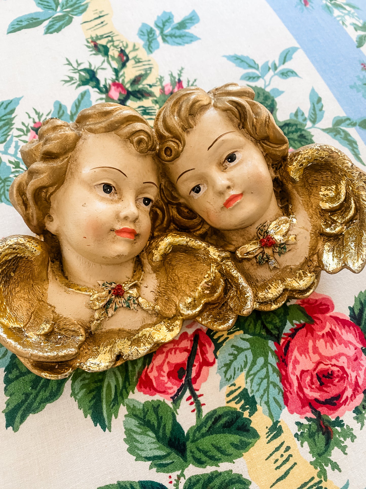 Vintage Double Putti Angel Heads with Wings