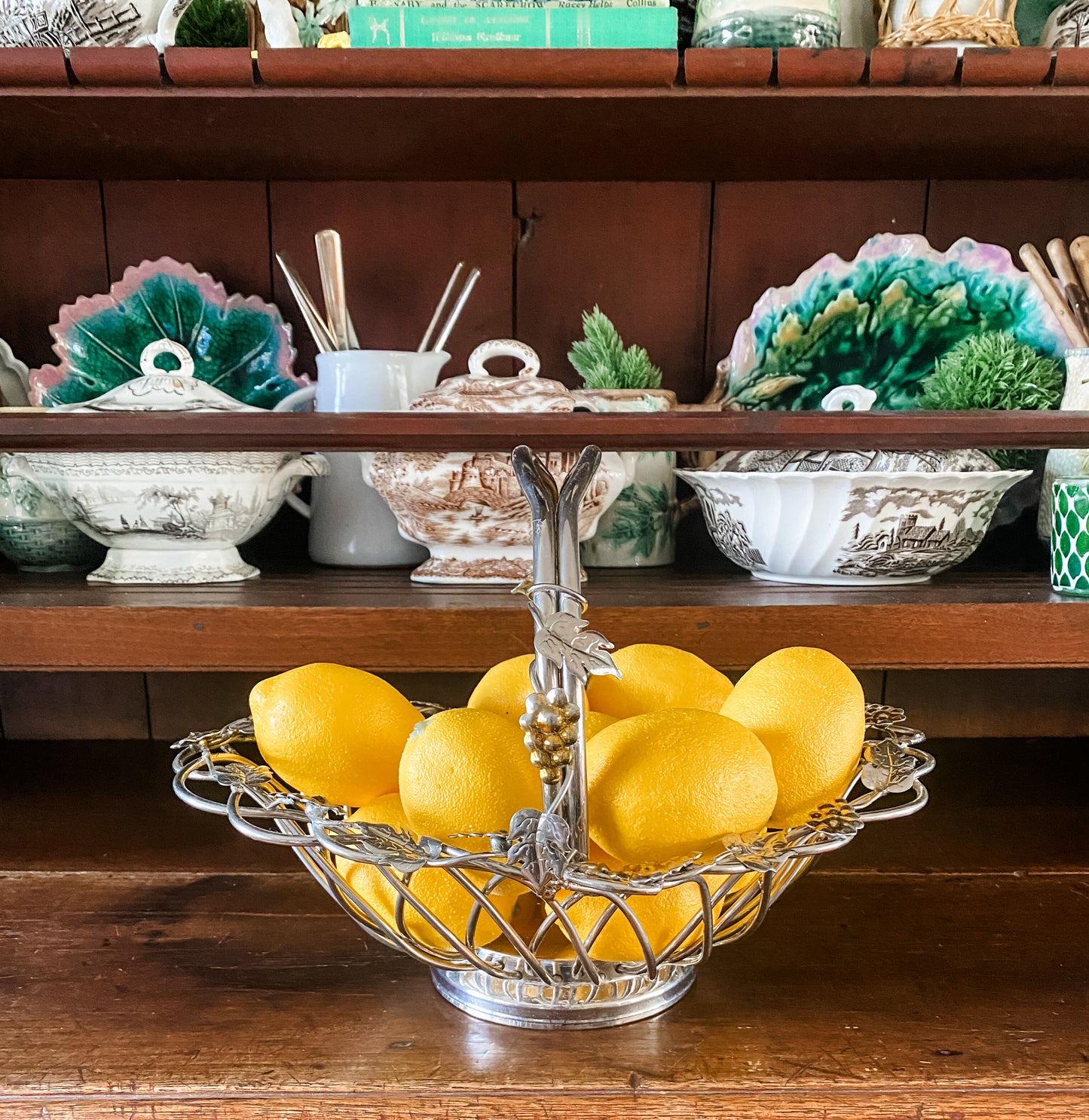 Vintage Basket with Grape Motif