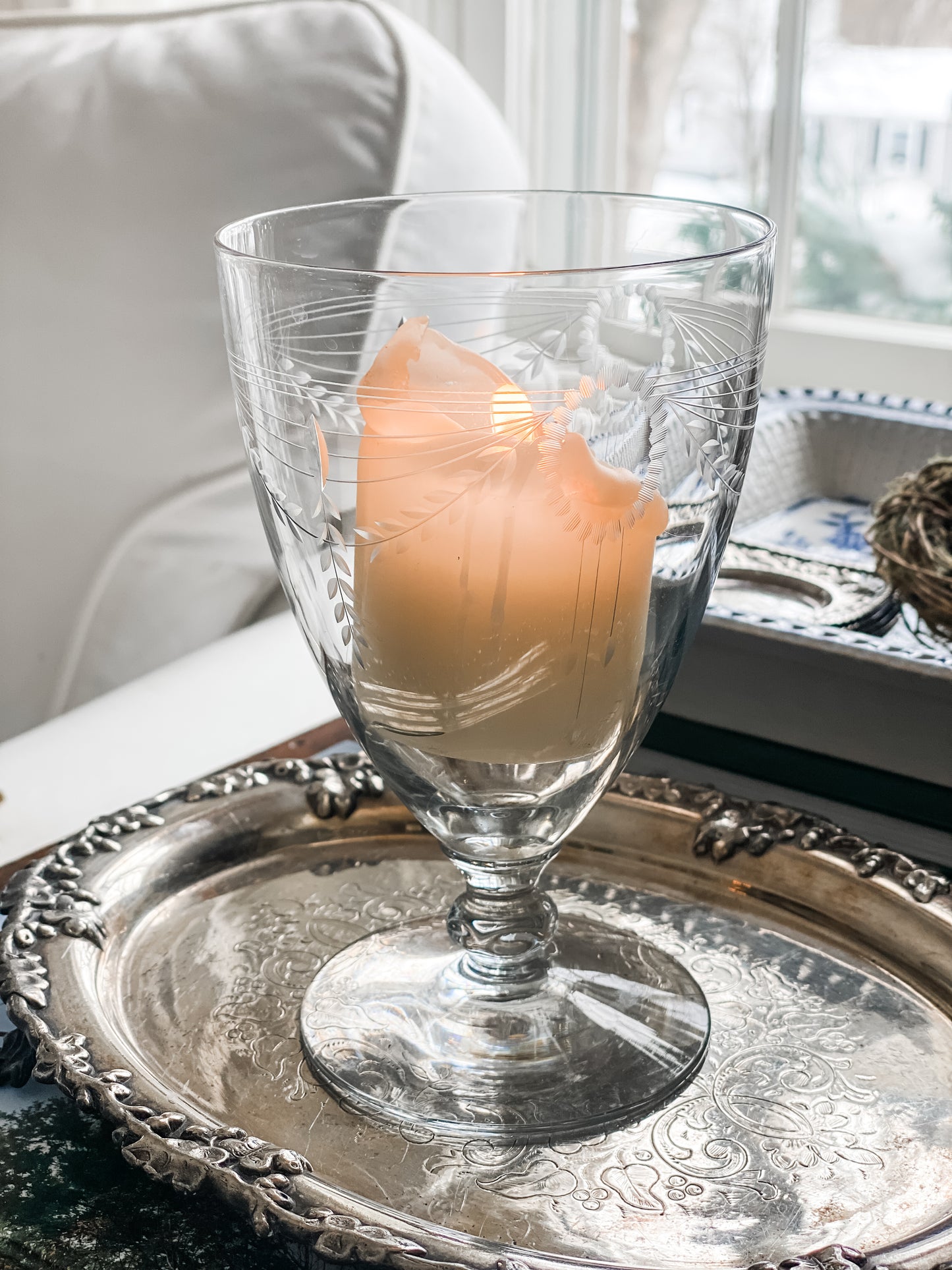 Etched Candle Holder or Vase