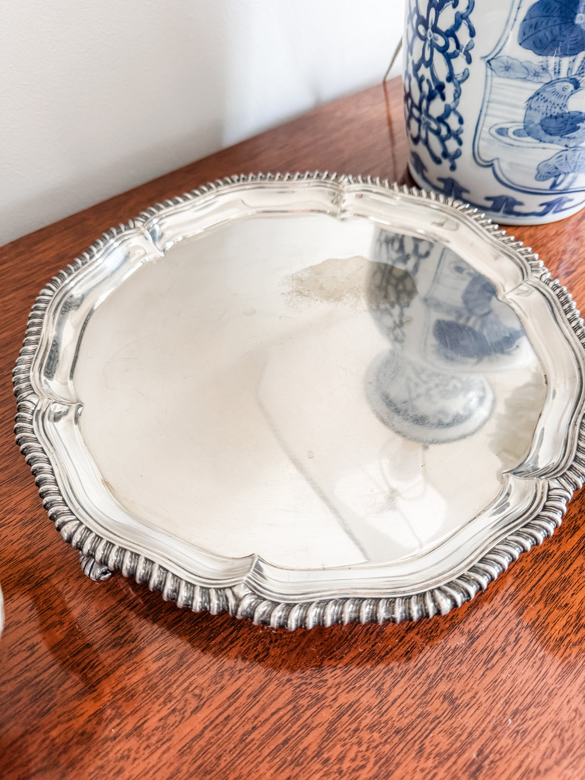 Highly Collectible Antique 1909 Elkington & Co. Footed Silverplate Tray