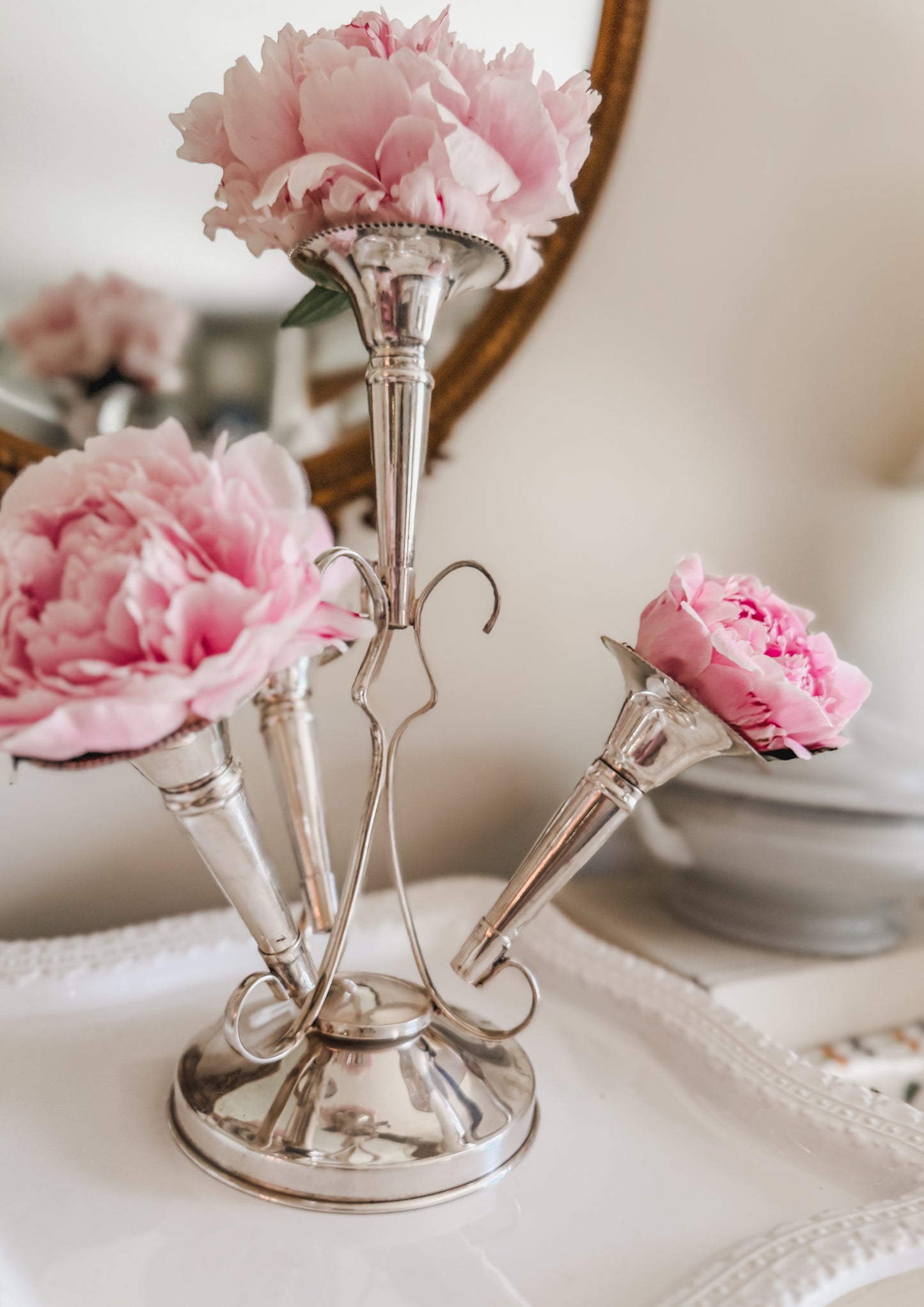 Antique Silverplate Epergne with Trumpet Vases