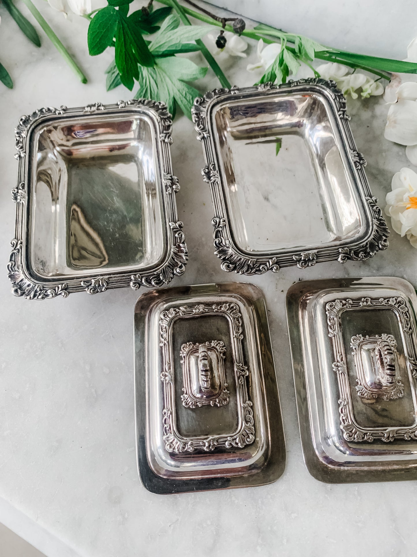 Pair of Antique Individual Butter Dishes with Lids