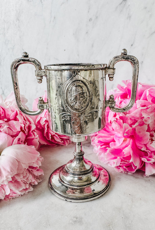 Antique Silverplate Loving Cup with Cameo Medallion