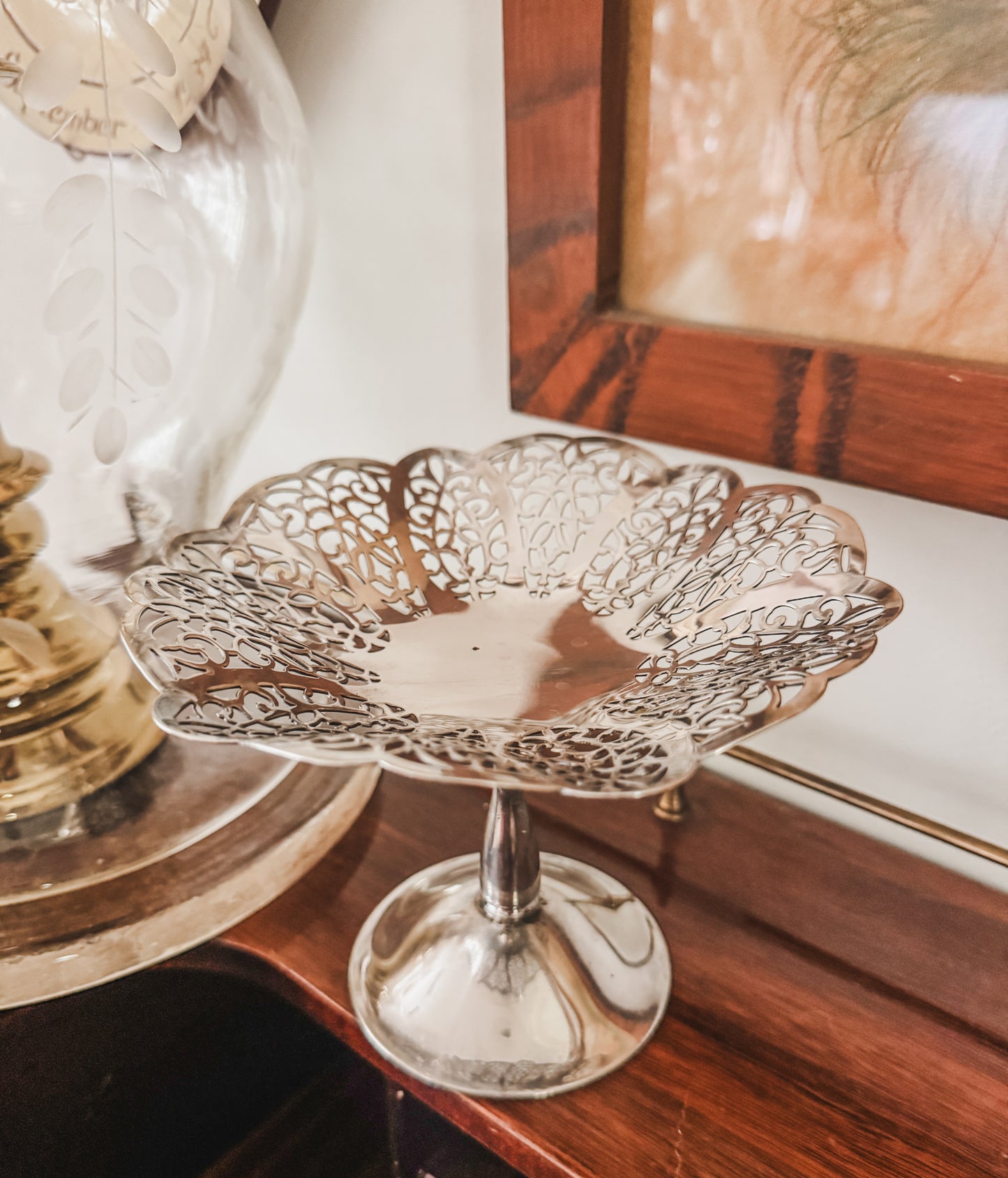 Vintage International Silver Pierced Pedestal Dish