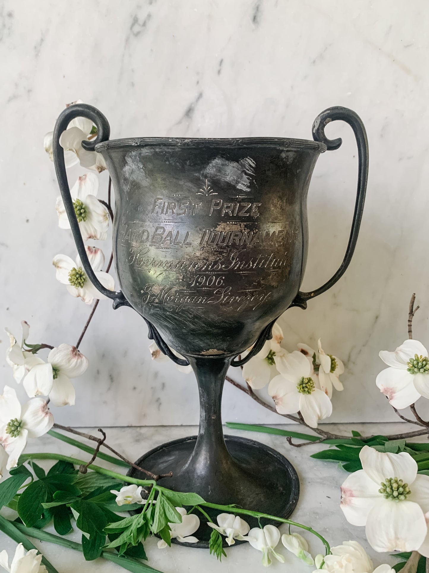 Antique 1906 Handball Trophy, Britannia Plate
