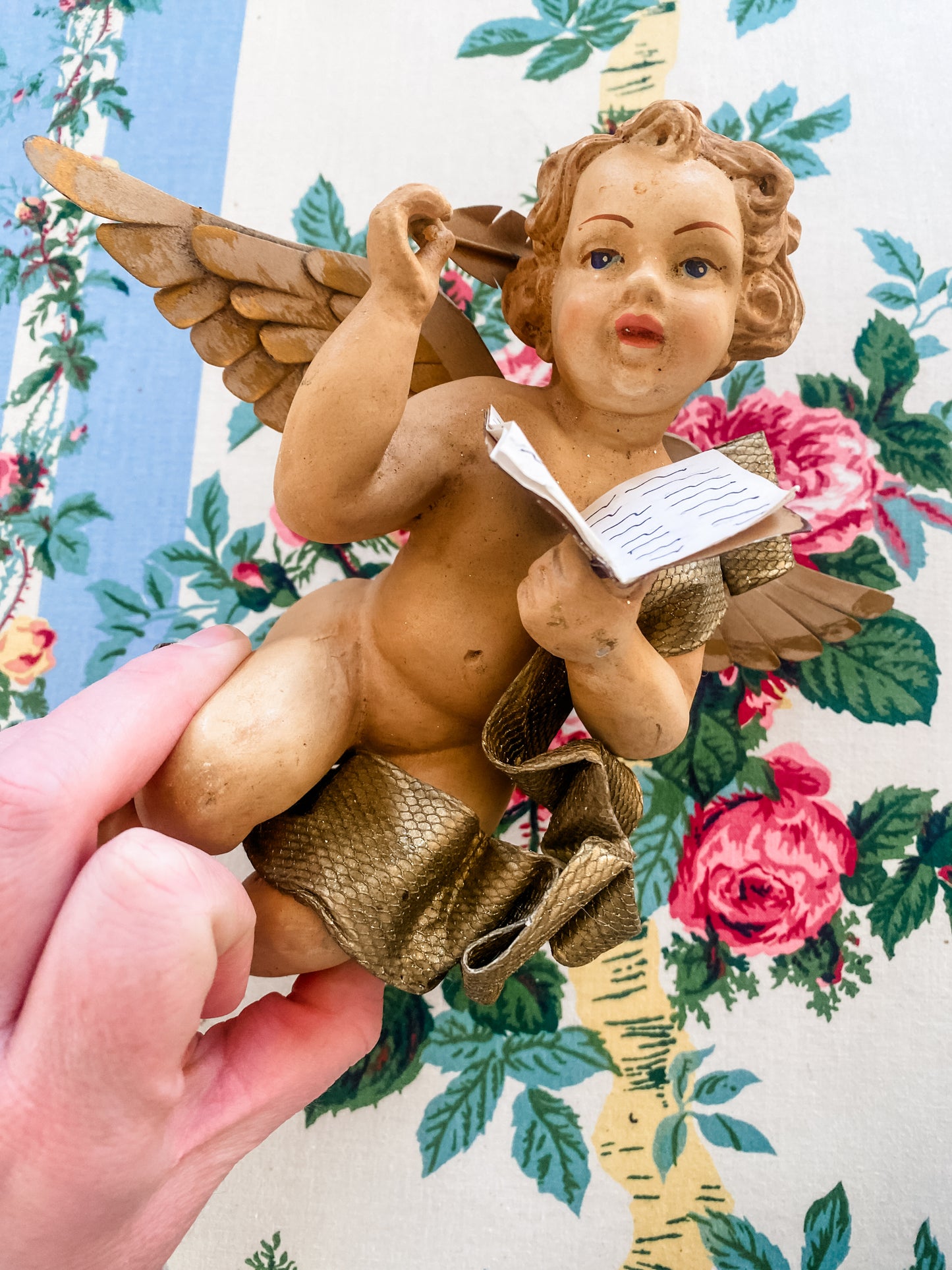 Vintage Putto with Book and Quill