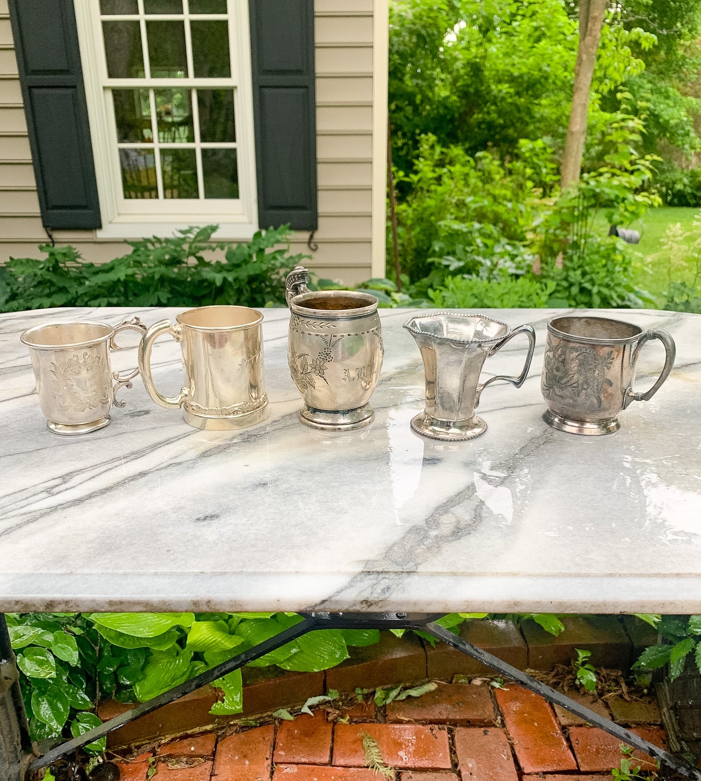5 Antique Victorian Quadruple Plated Cups
