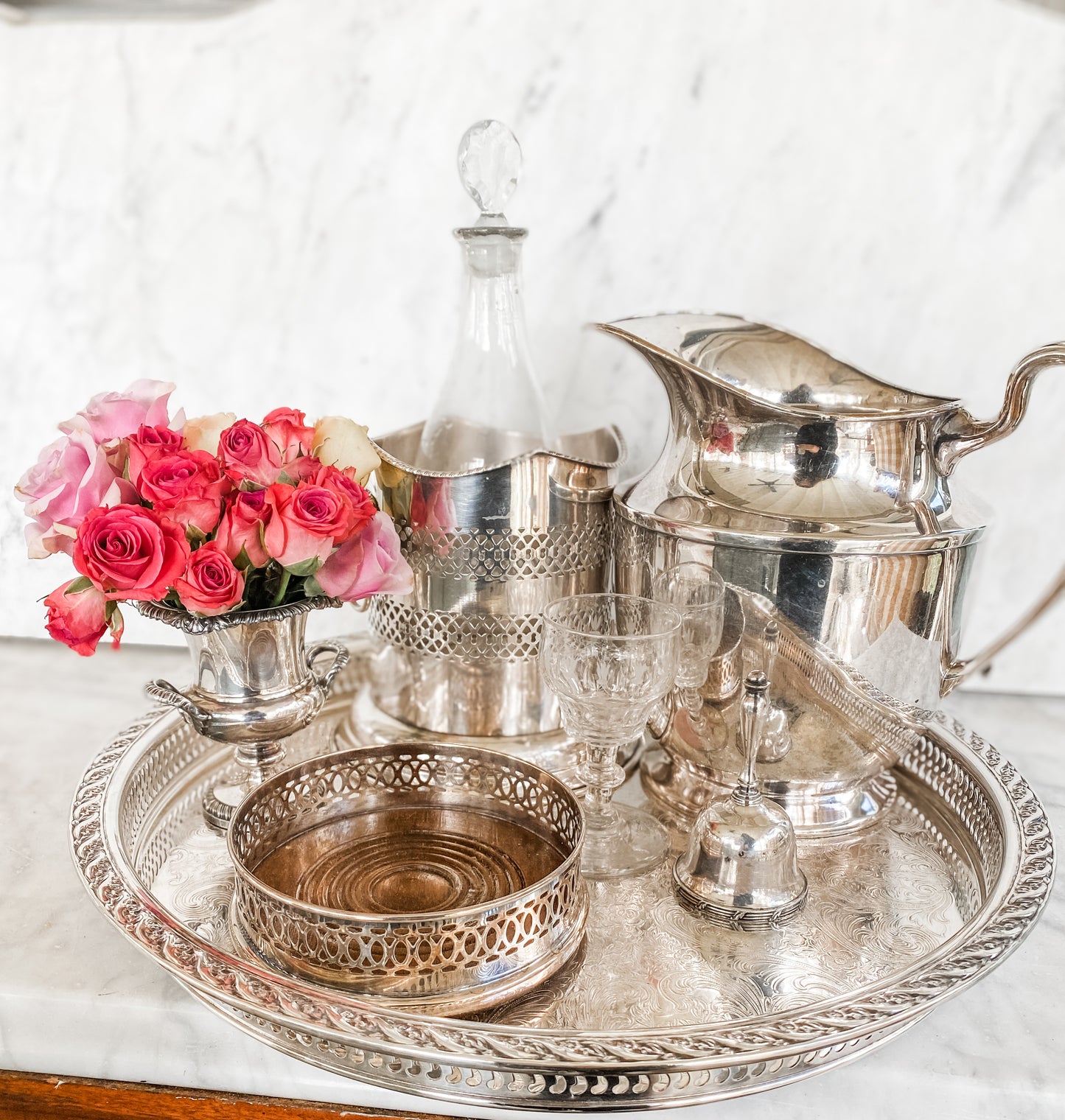 Vintage Round Silverplate Gallery Tray
