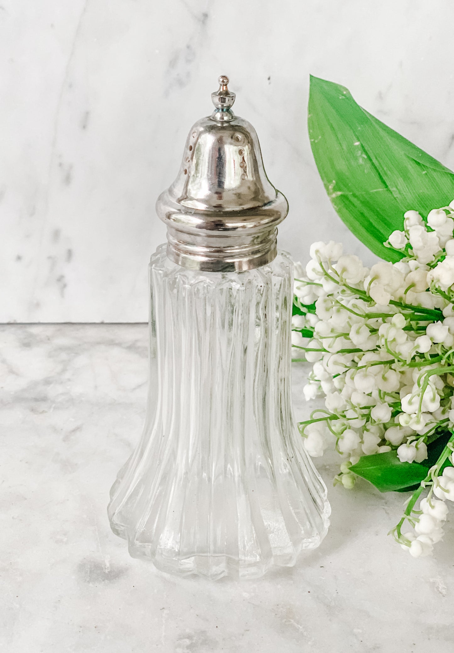 Vintage Glass Sugar Shaker with Silverplate Lid