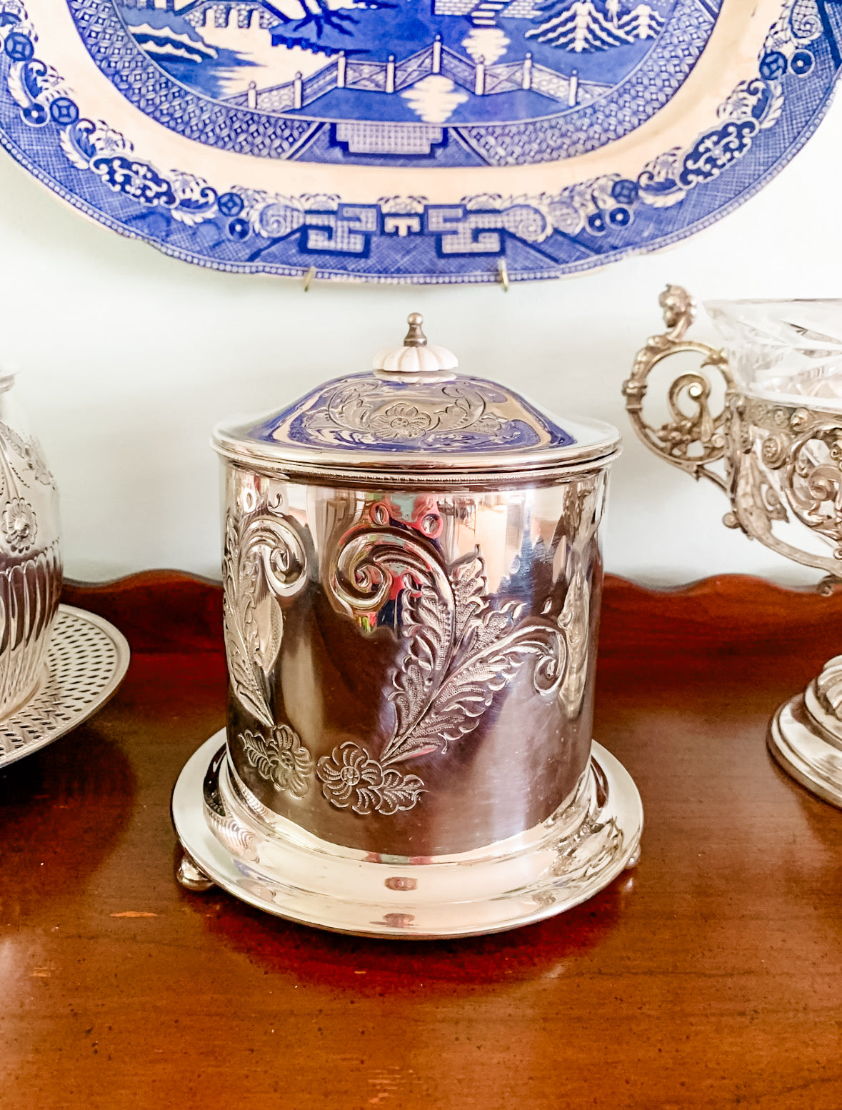 English Hand Chased Biscuit Barrel