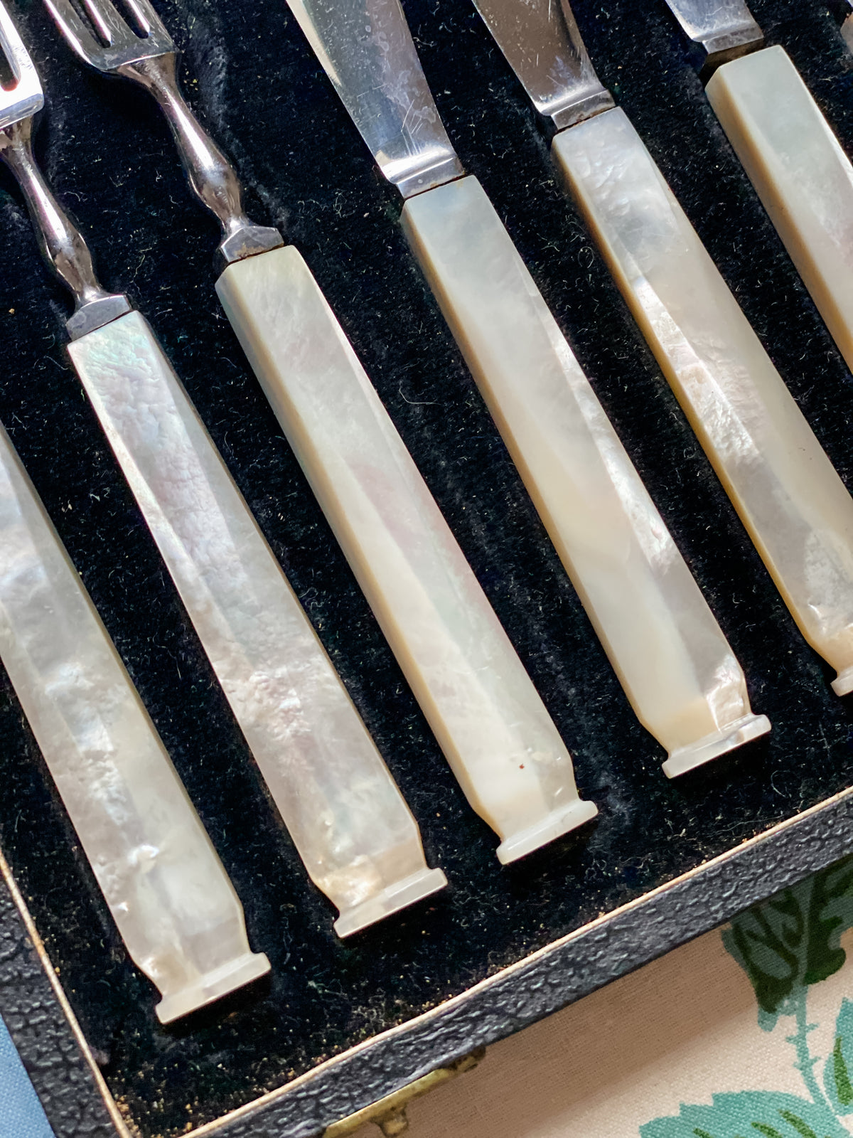 Vintage Thomas W. Cork & Son Sheffield Fruit Set in Case — Service for Six, Mother-of-Pearl Handles