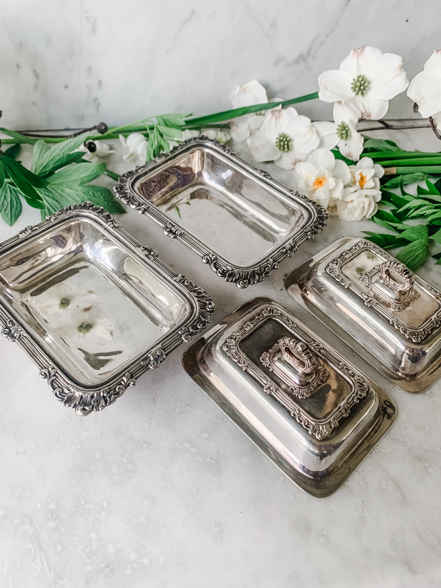 Pair of Antique Individual Butter Dishes with Lids