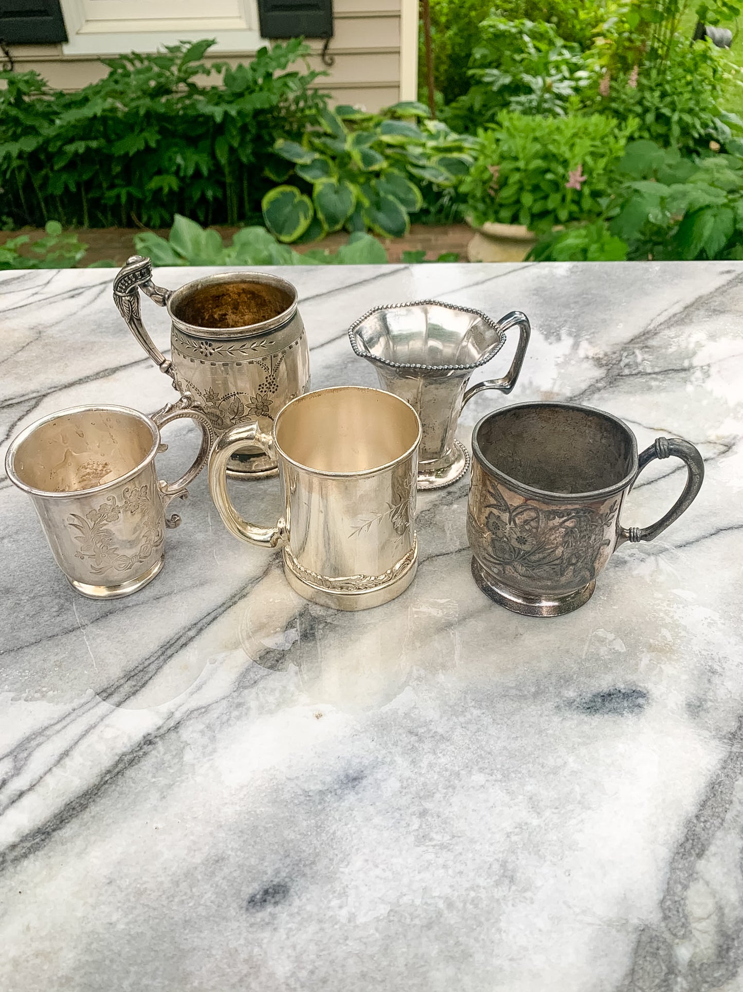 5 Antique Victorian Quadruple Plated Cups