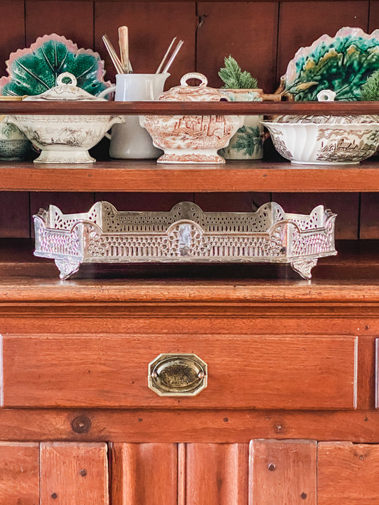 Vintage Decorator Tray with Pierced Gallery and Handles