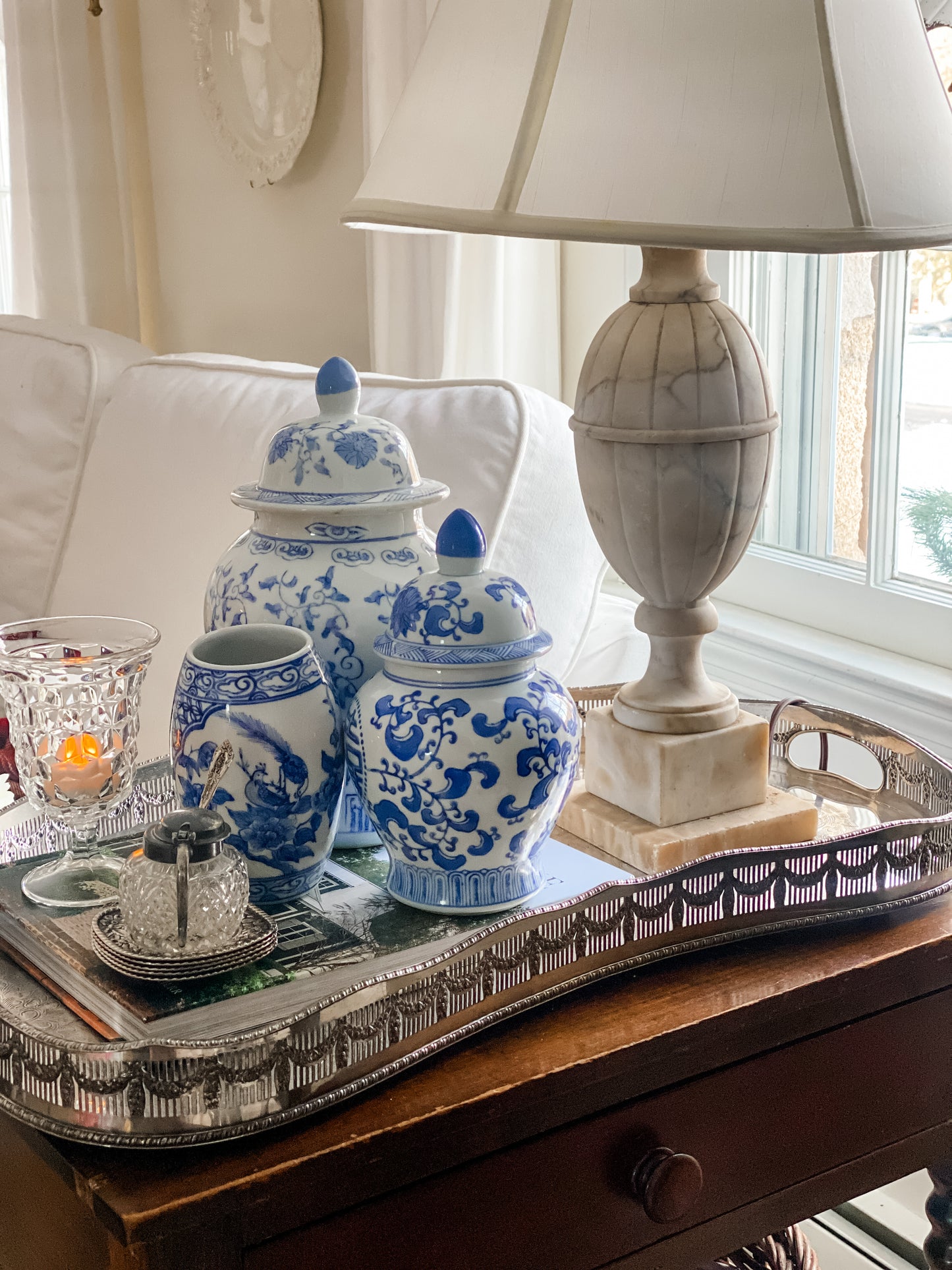 Carved Italian Marble Lamp (B.)