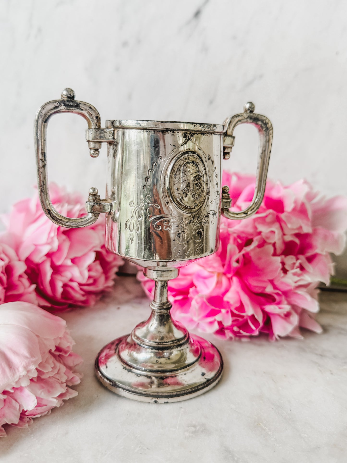Antique Silverplate Loving Cup with Cameo Medallion