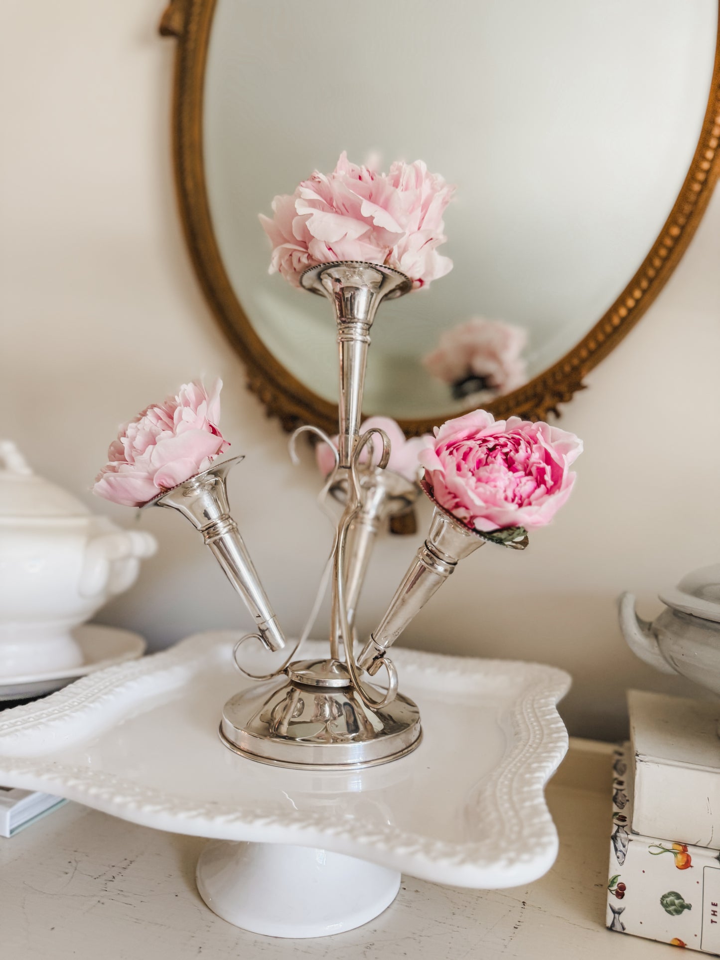Antique Silverplate Epergne with Trumpet Vases