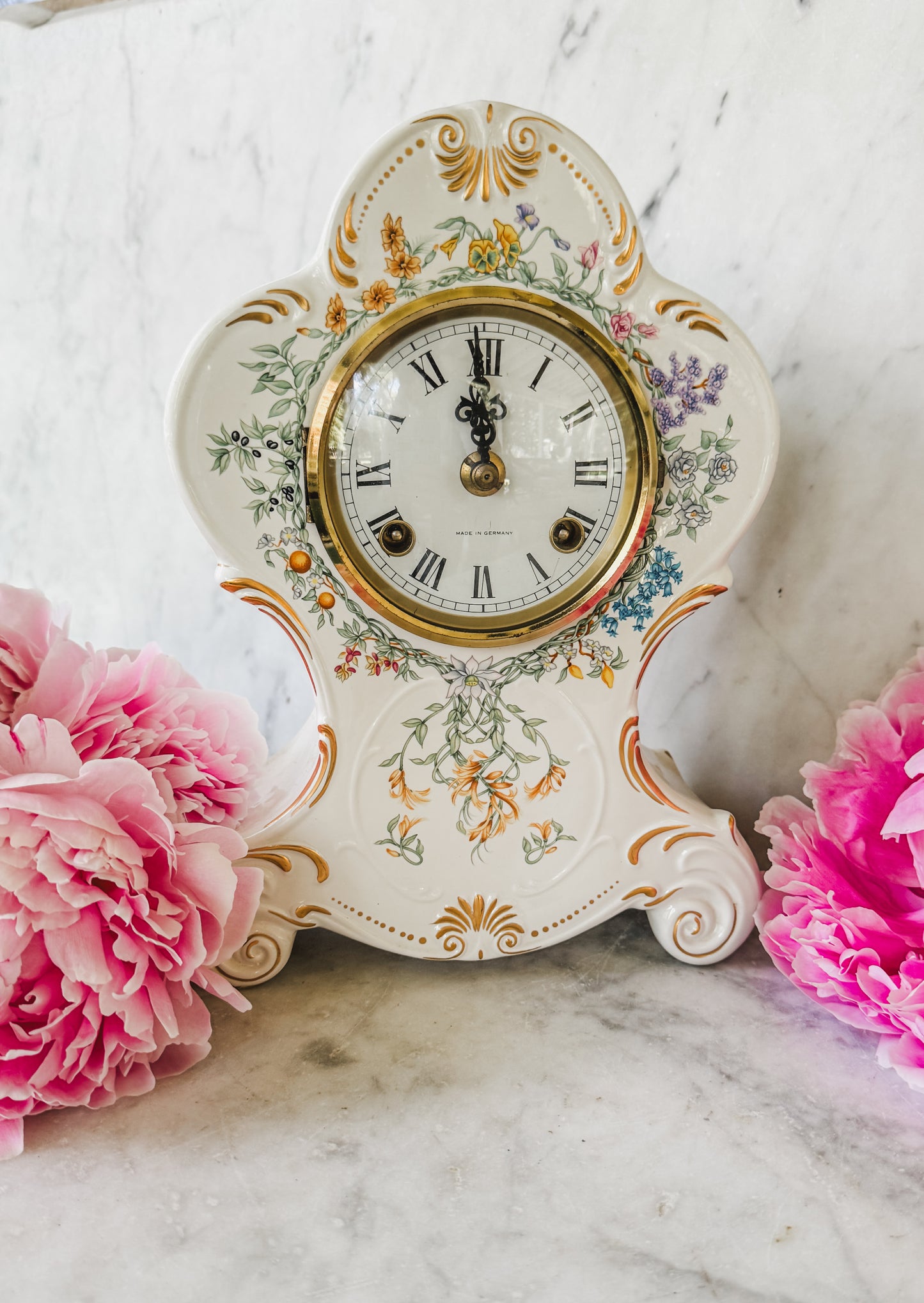 Vintage German Porcelain Mantel Clock