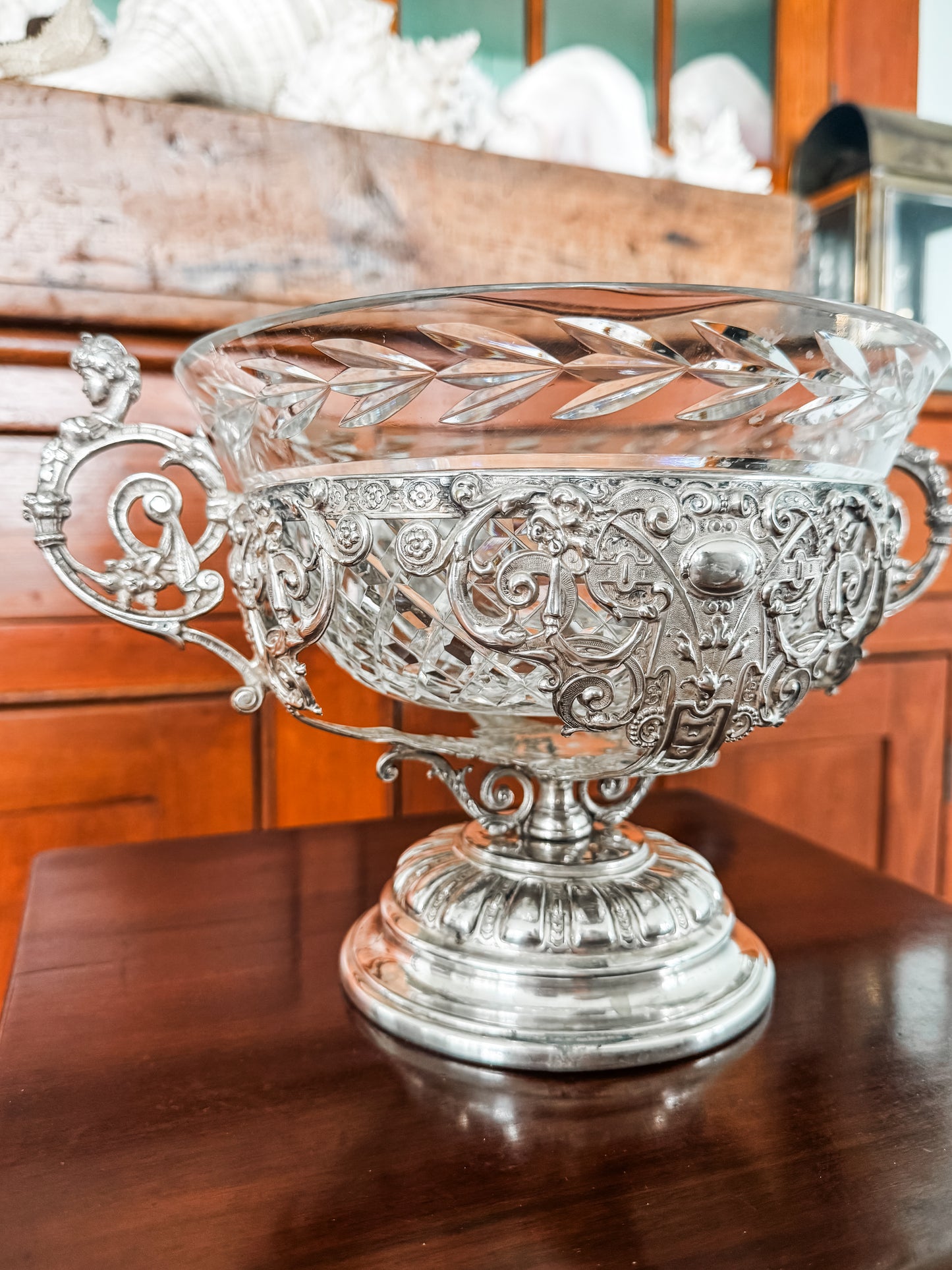 Antique WMF German Silverplate & Cut Crystal Centerpiece Bowl