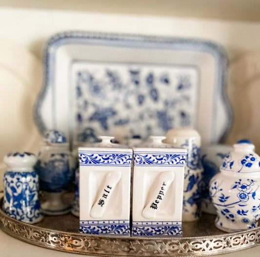 Vintage Blue and White Salt and Pepper Shakers