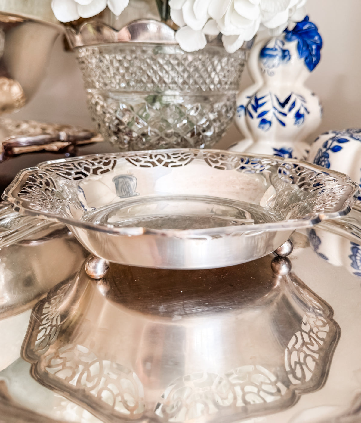 Vintage German Pierced Silverplate Footed Dish