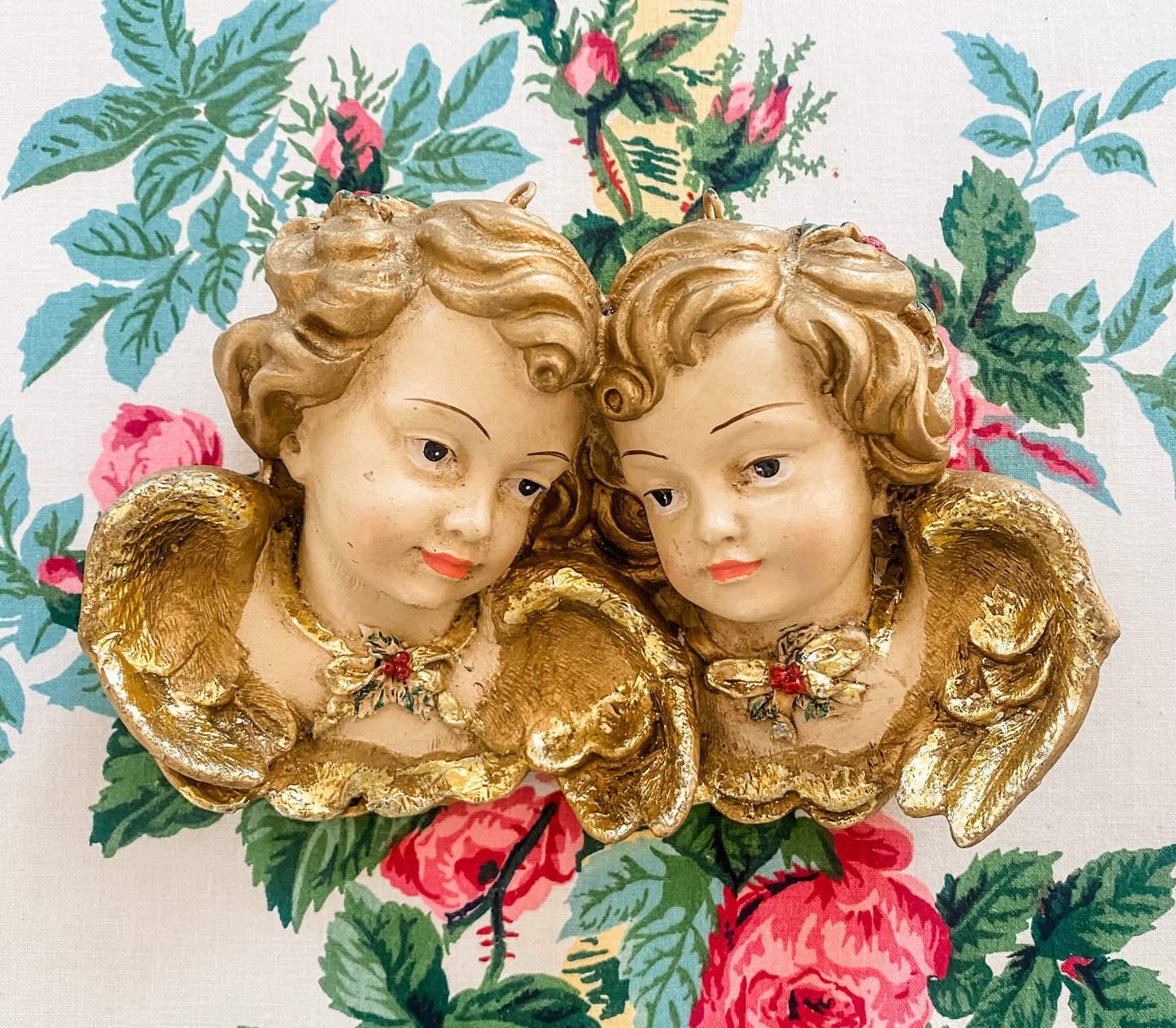 Vintage Double Putti Angel Heads with Wings