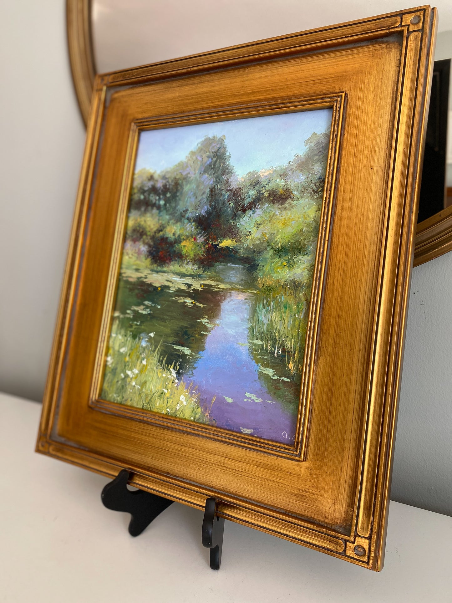 Original Signed Oil on Panel Painting of Lily Pad Pond