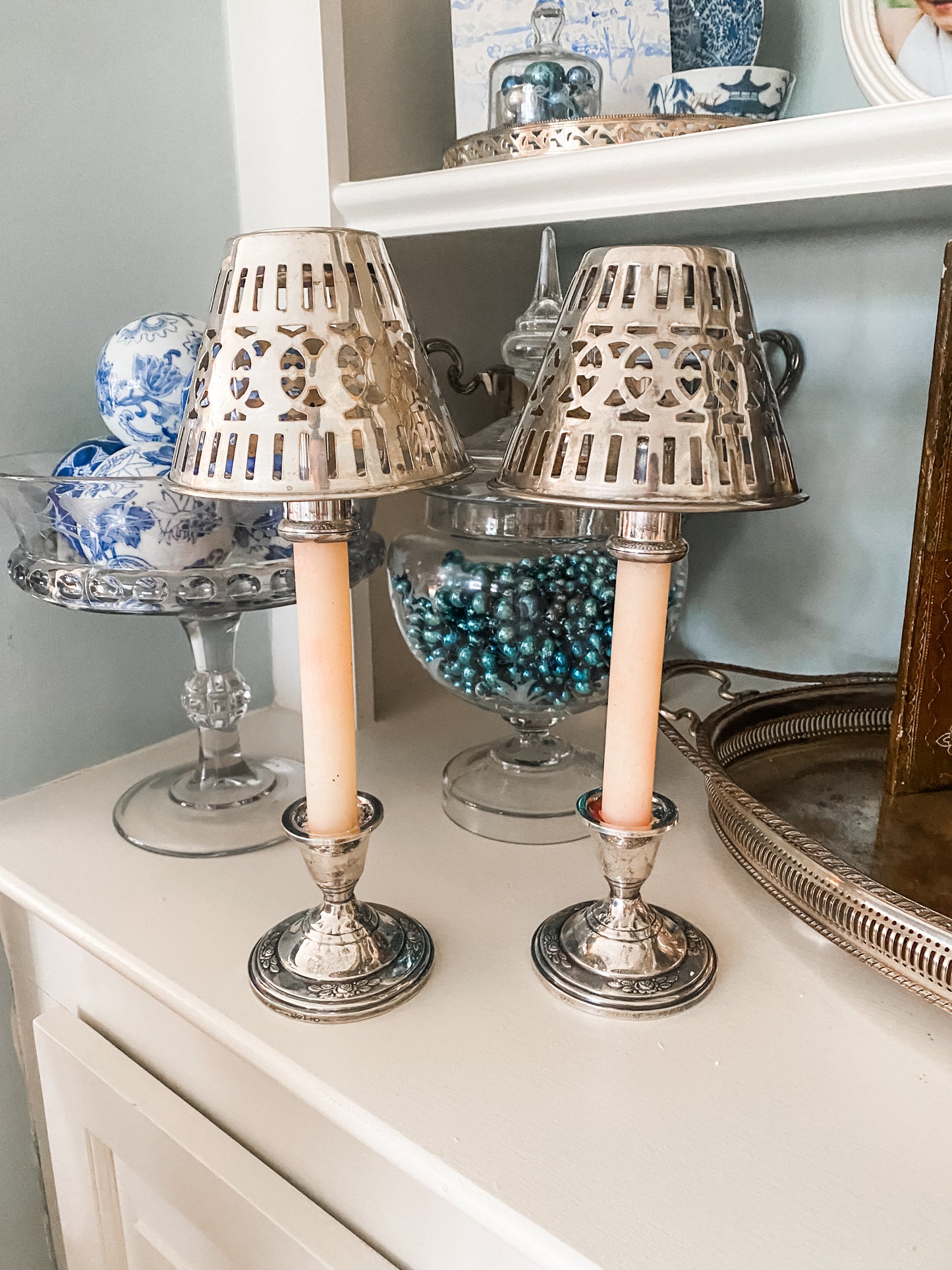 Rare set of 4 Candle Harps and Shades