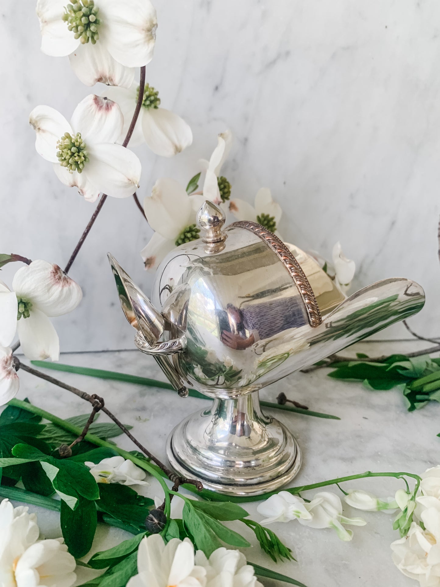 Antique Silver on Copper Sugar Scuttle with Scoop