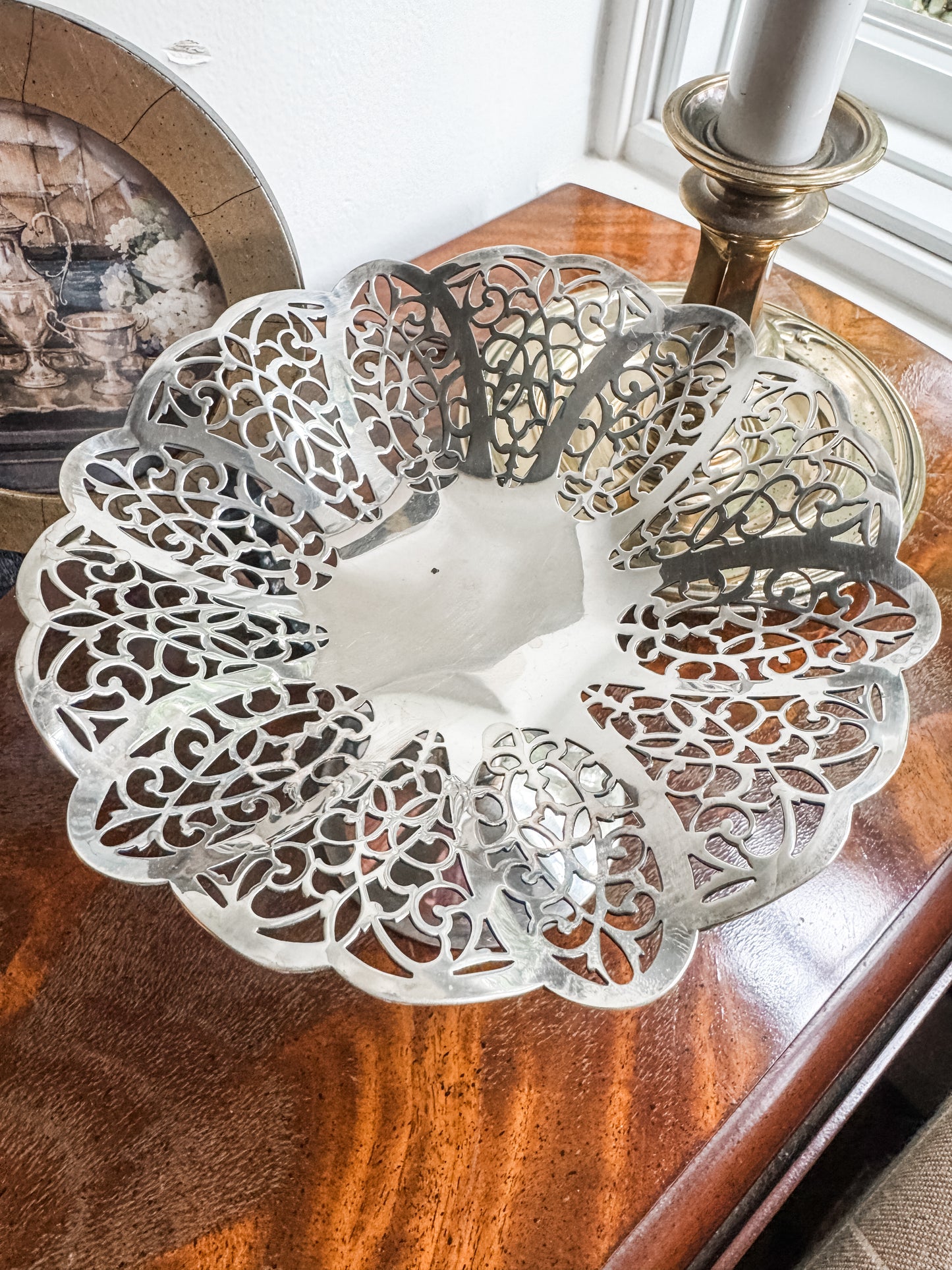 Vintage International Silver Pierced Pedestal Dish