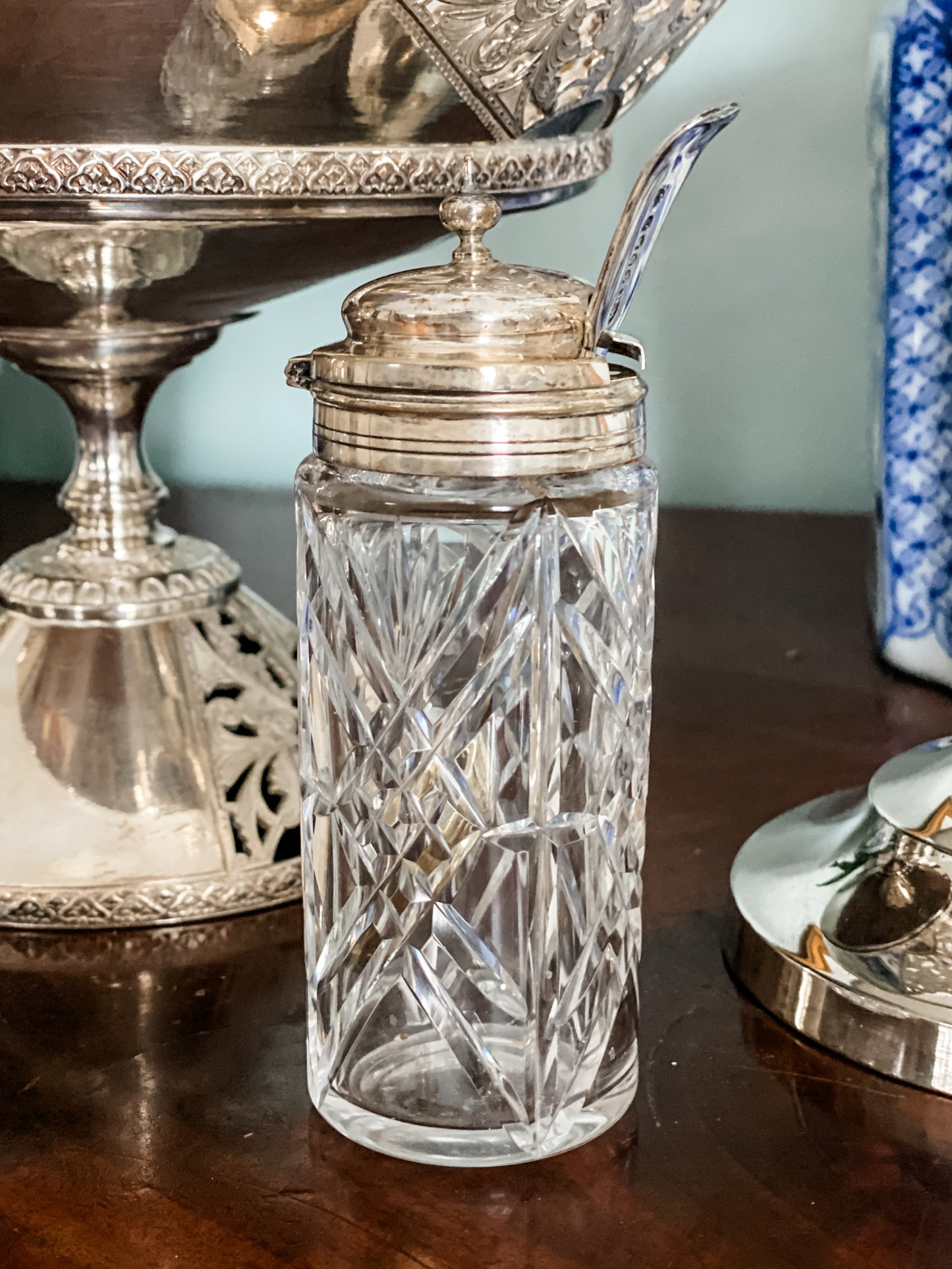 Antique Crystal Condiment Jar