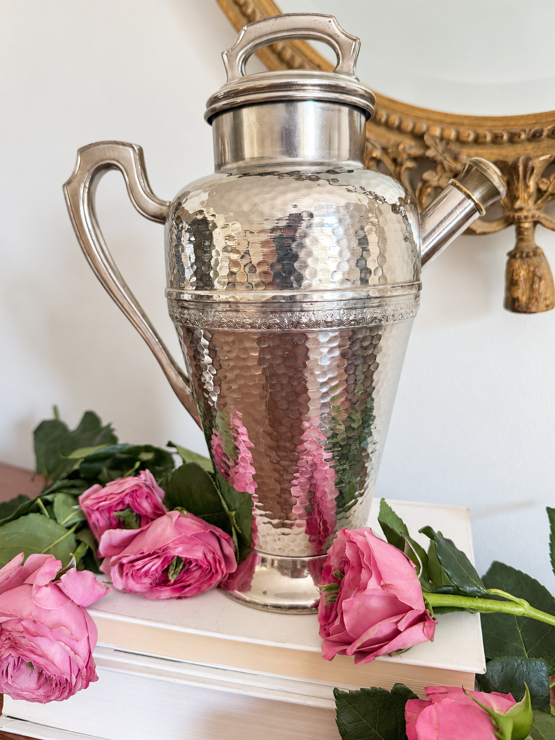 Large Hammered Cocktail Shaker & Two Goblets