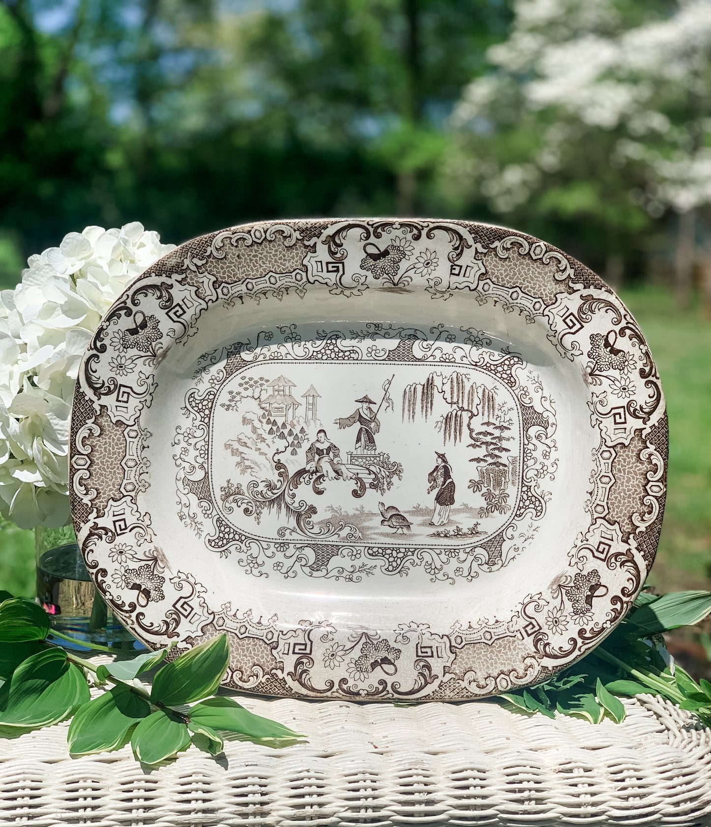Brown and White Transferware Platter