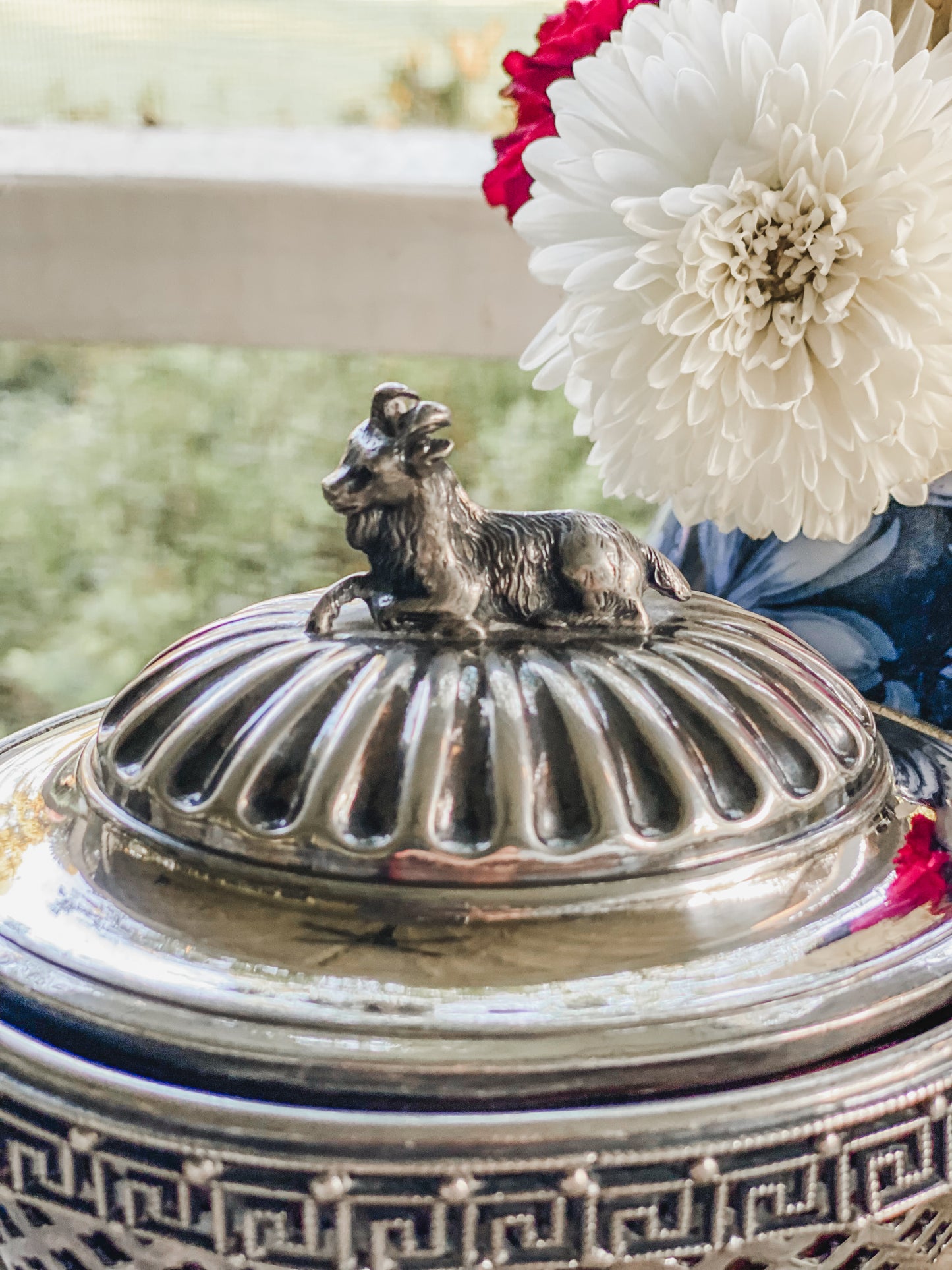 Antique Compote with Ruby Red Glass Liner