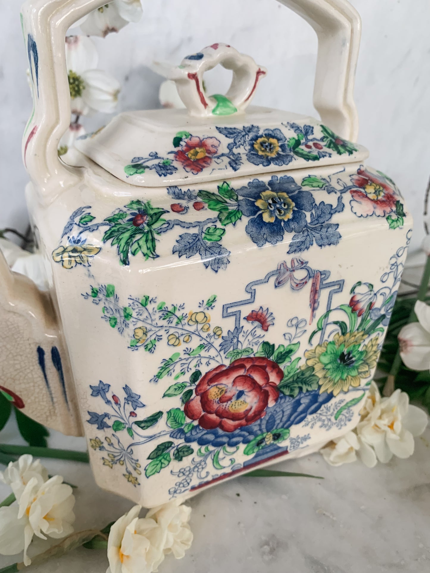 Antique Mason’s Ironstone Teapot, Hand-Painted Floral, England