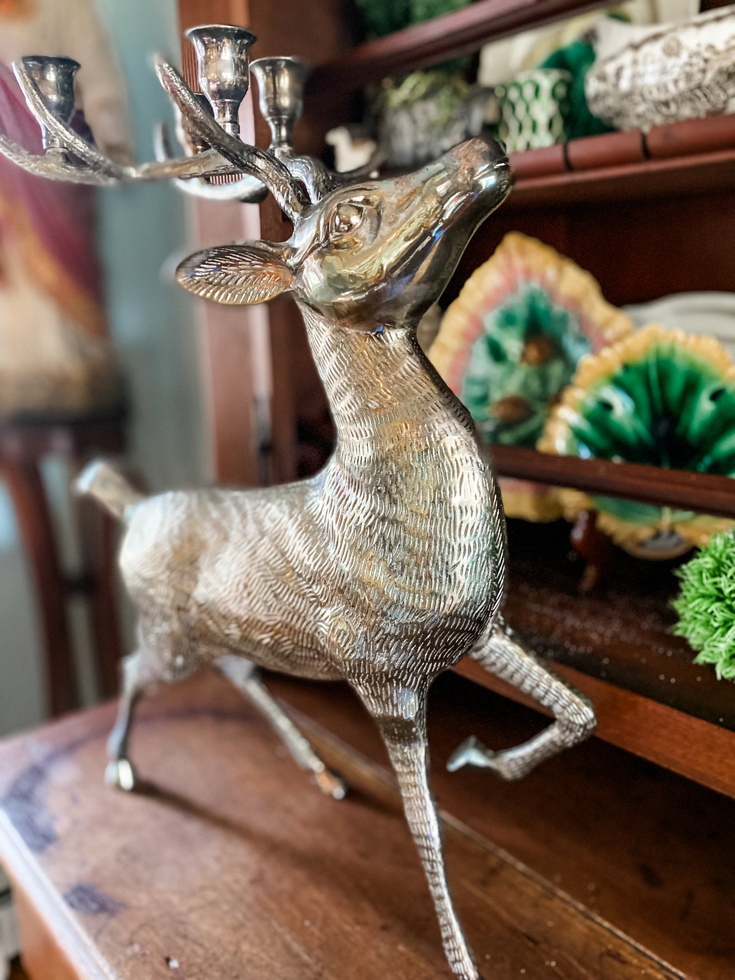 Pair of Very Large Silverplated Brass Vintage Cast Reindeer