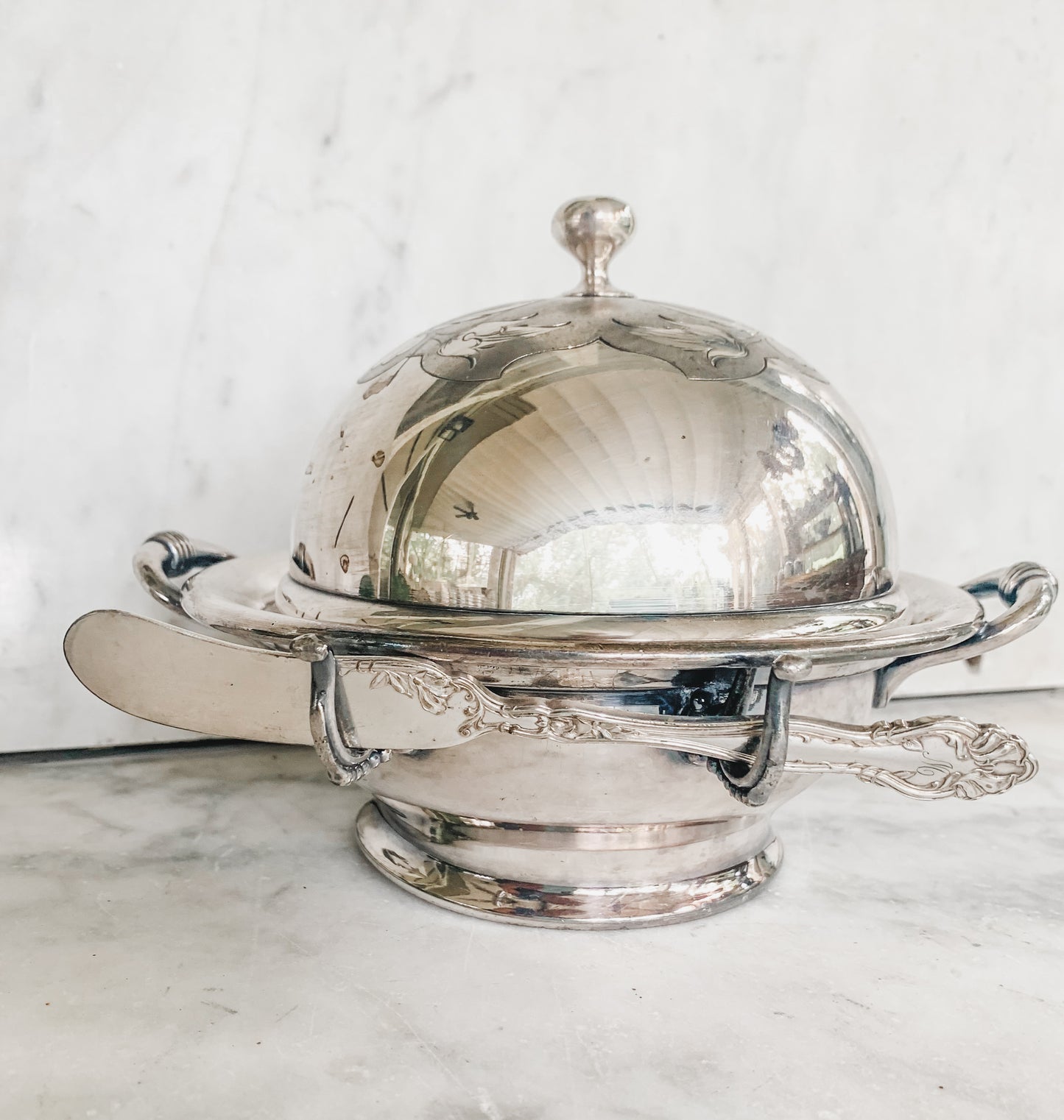 Antique Victorian Butterfly Domed Butter Dish