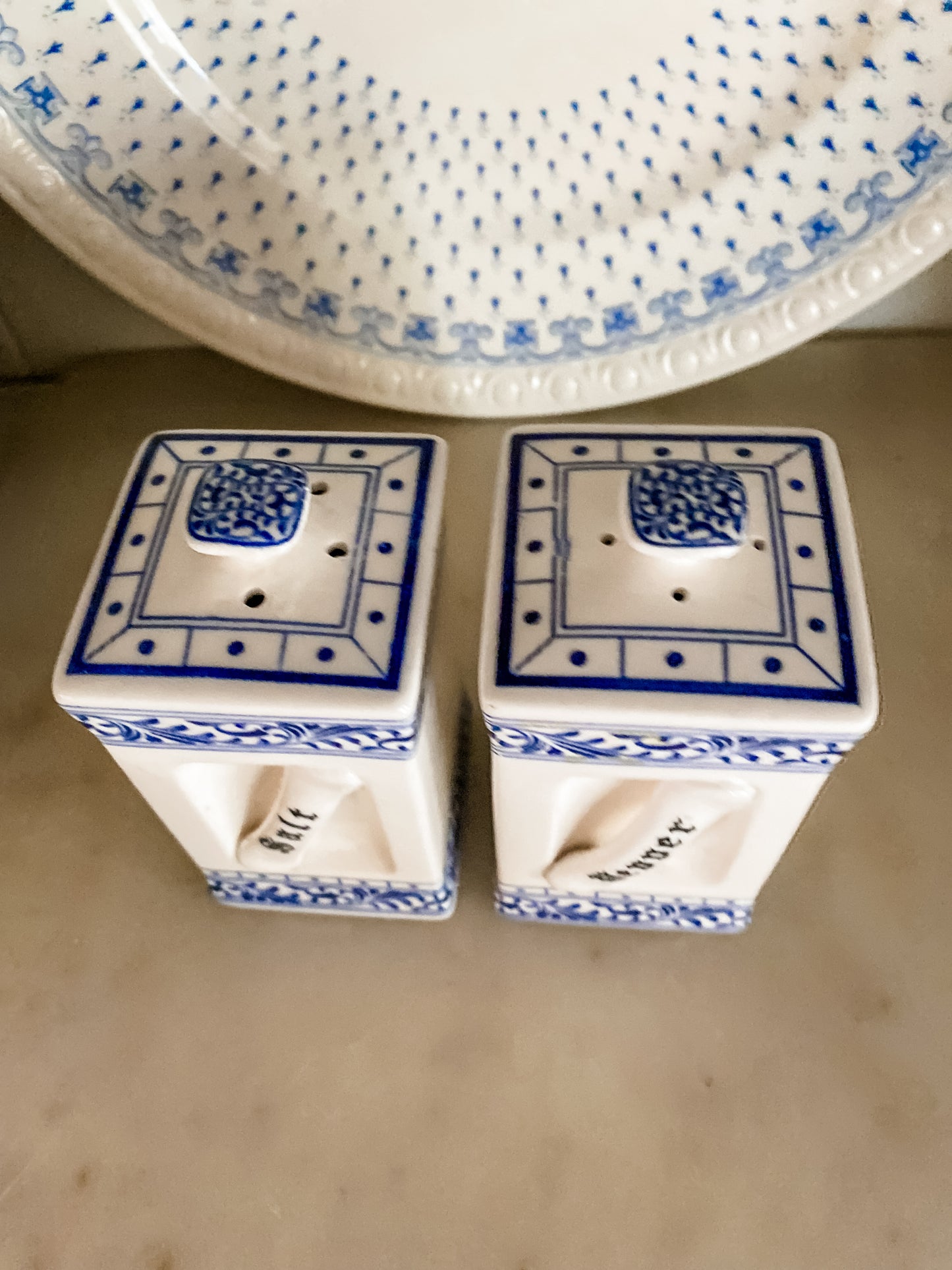 Vintage Blue and White Salt and Pepper Shakers
