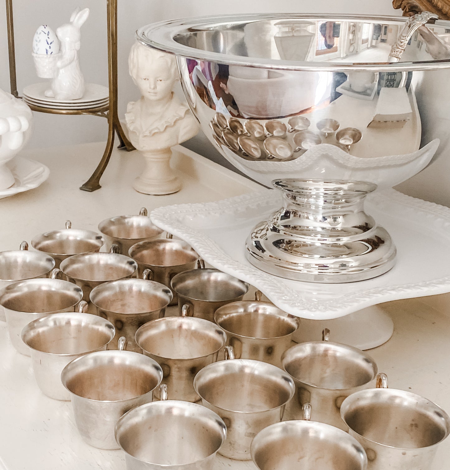Service for 17: Large Punch Bowl, Cups & Ladle