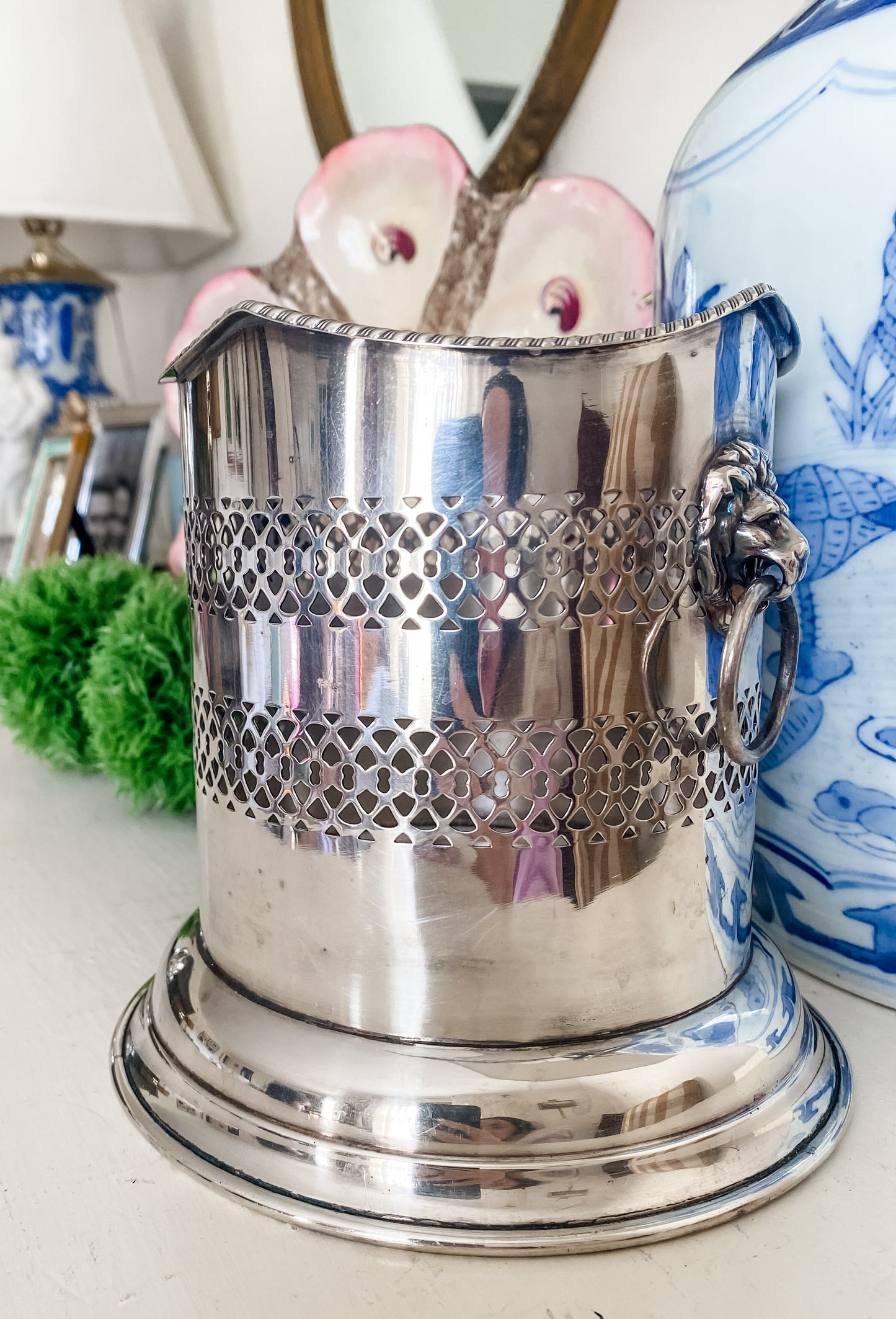 Regal and Rare: Vintage Bottle Holder with Lion Head Handles