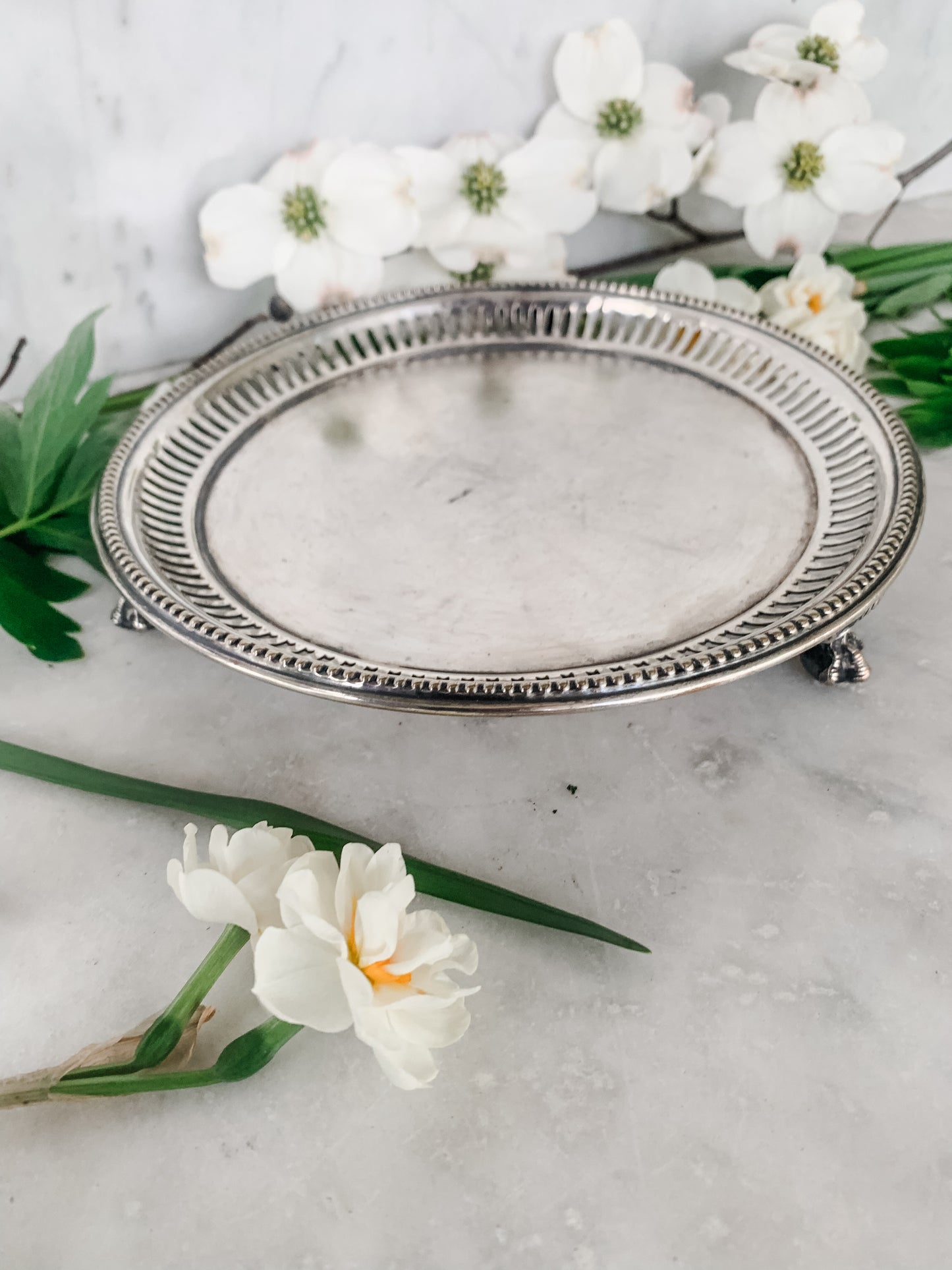 Antique L&W.S Footed Dish with Pierced Rim